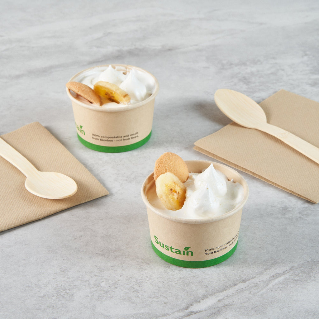 Sustain 3 oz Round Bamboo Paper To Go Cup - with PLA Lining, Compostable - 3" x 3" x 1 3/4" - 200 count box