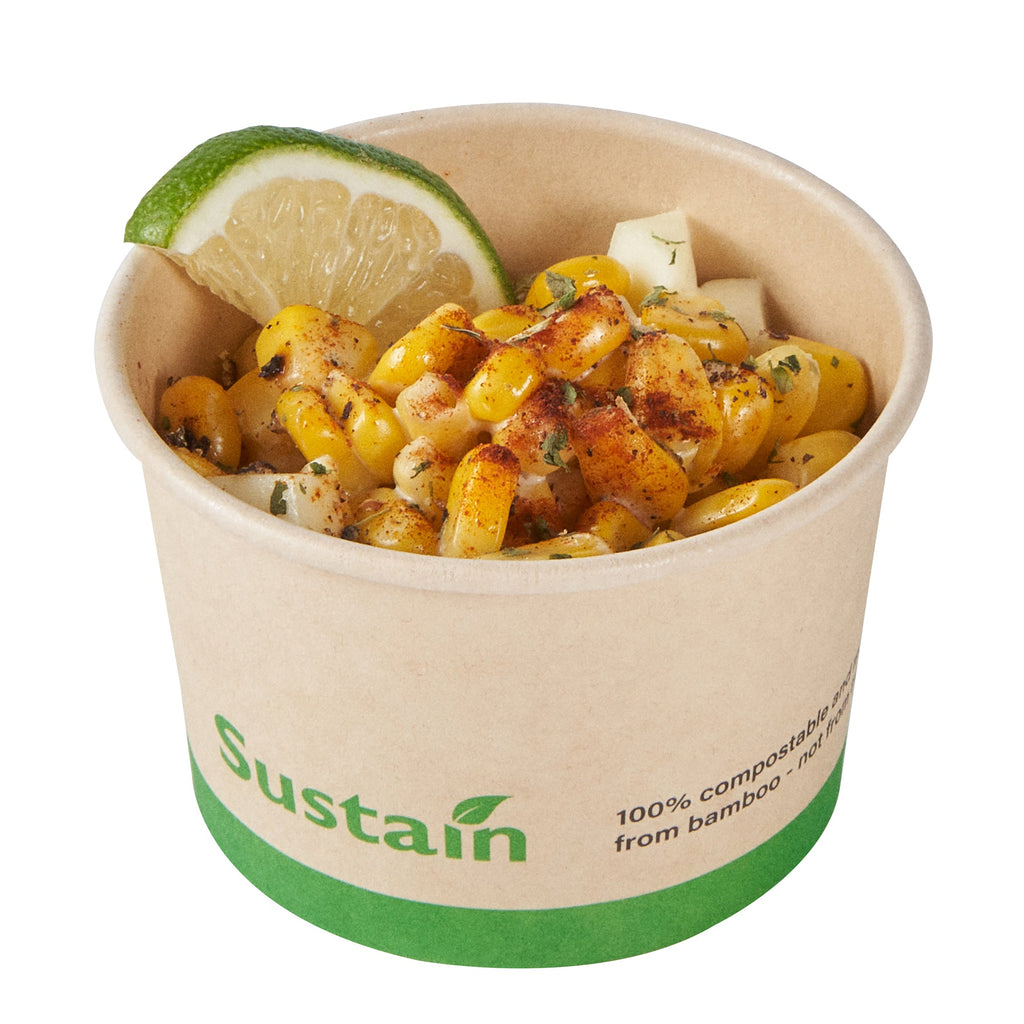 Sustain 4 oz Round Bamboo Paper To Go Cup - with PLA Lining, Compostable - 3" x 3" x 2 1/2" - 50 count box