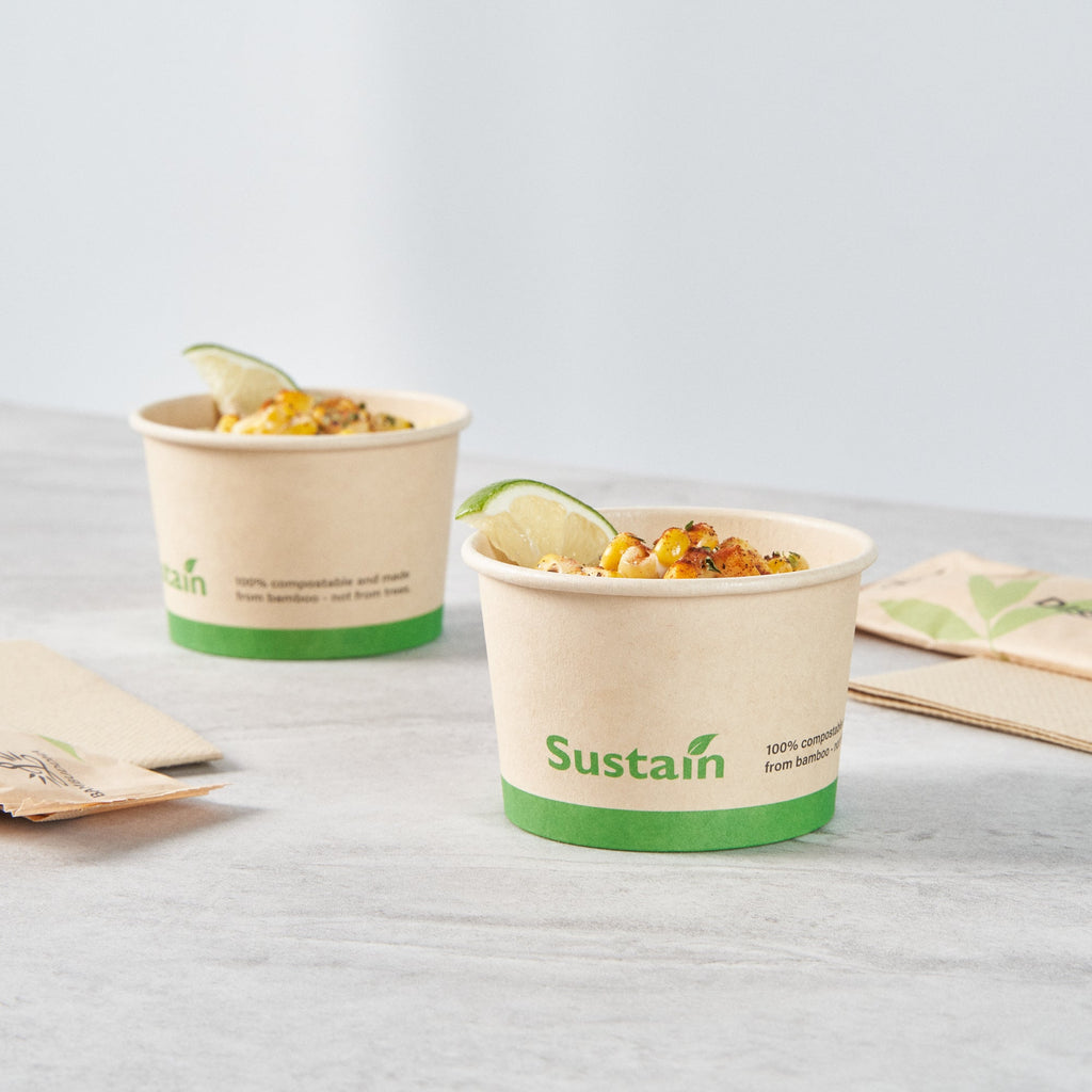 Sustain 4 oz Round Bamboo Paper To Go Cup - with PLA Lining, Compostable - 3" x 3" x 2 1/2" - 50 count box