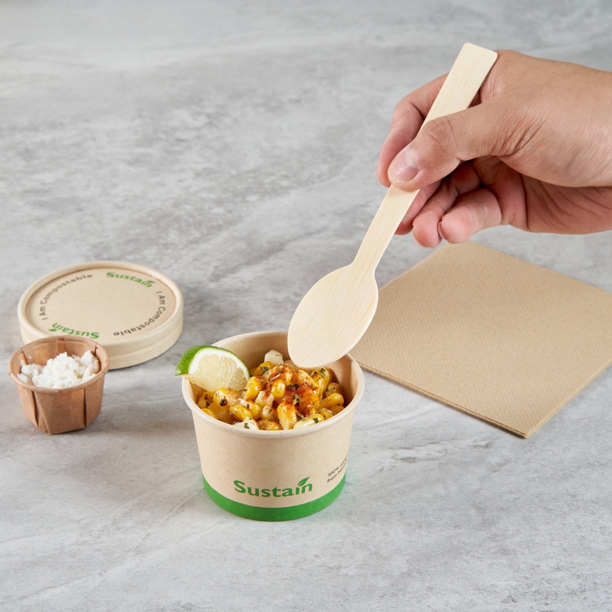 Sustain 4 oz Round Bamboo Paper To Go Cup - with PLA Lining, Compostable - 3" x 3" x 2 1/2" - 50 count box
