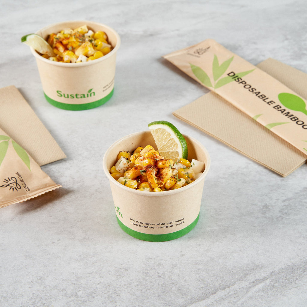 Sustain 4 oz Round Bamboo Paper To Go Cup - with PLA Lining, Compostable - 3" x 3" x 2 1/2" - 50 count box