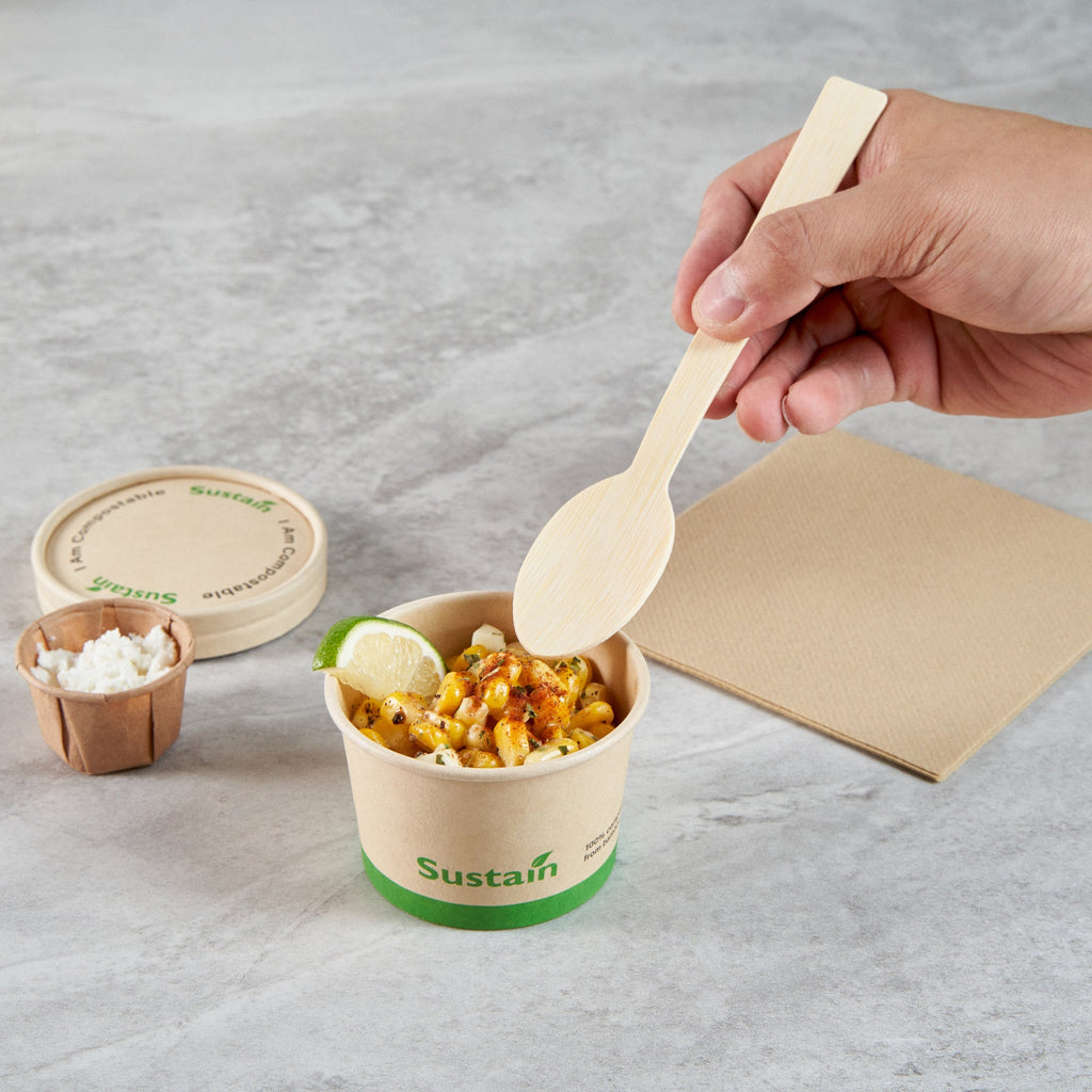 Sustain 4 oz Round Bamboo Paper To Go Cup - with PLA Lining, Compostable - 3" x 3" x 2 1/2" - 200 count box