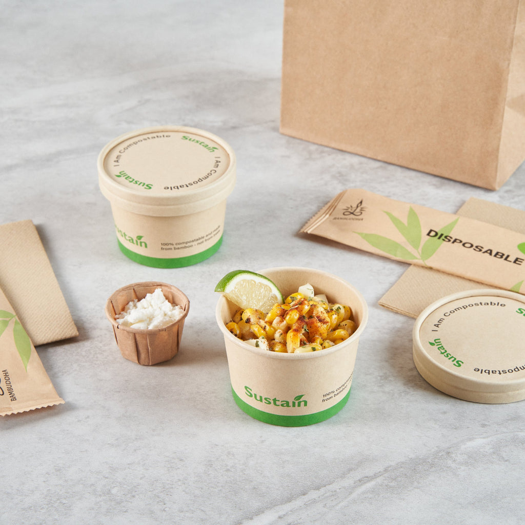 Sustain 4 oz Round Bamboo Paper To Go Cup - with PLA Lining, Compostable - 3" x 3" x 2 1/2" - 200 count box