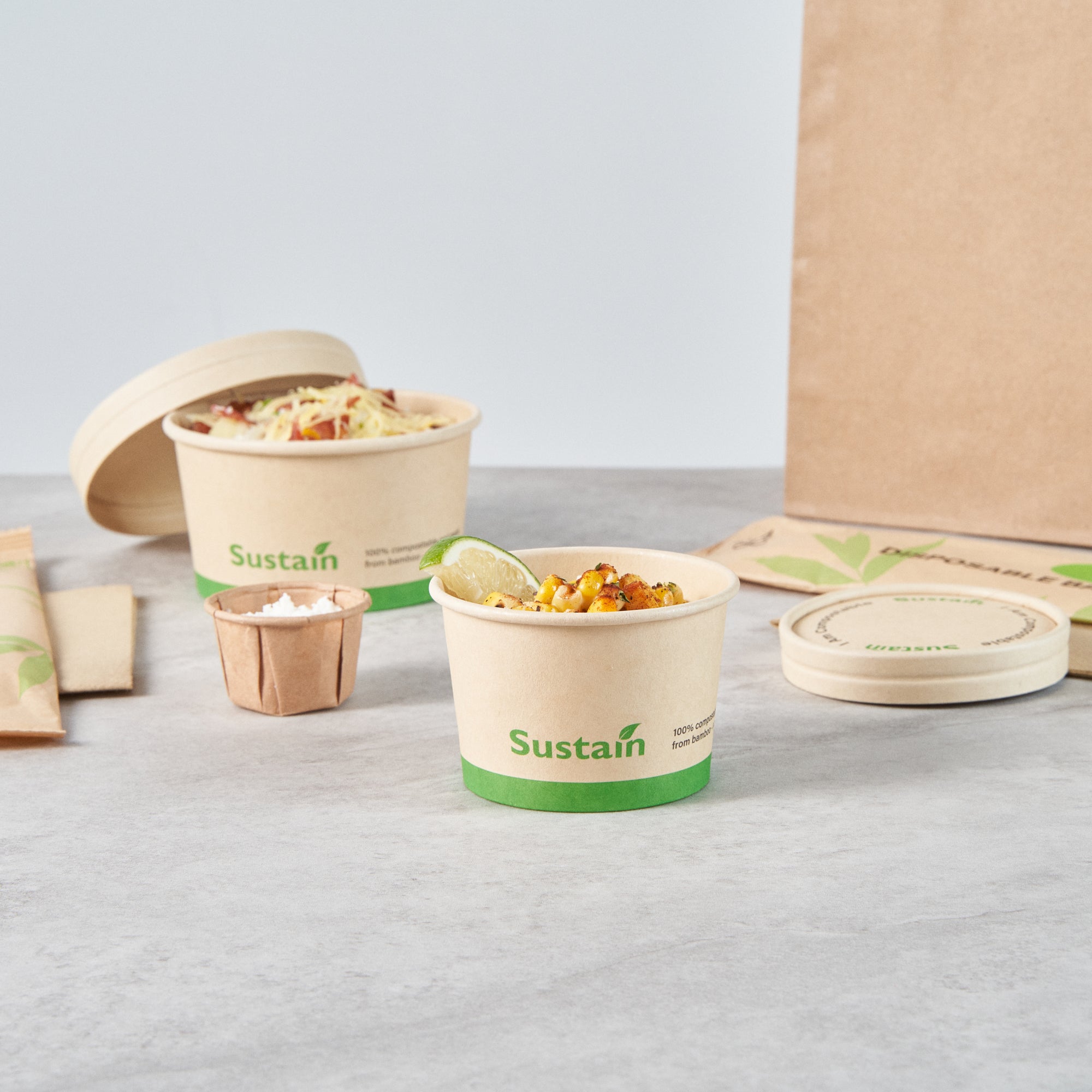 Sustain 4 oz Round Bamboo Paper To Go Cup - with PLA Lining, Compostable - 3" x 3" x 2 1/2" - 200 count box