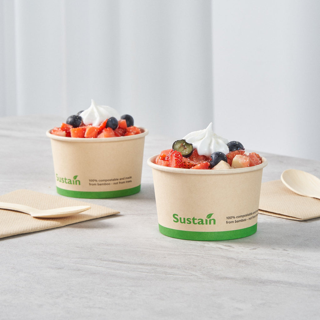 Sustain 5 oz Round Bamboo Paper To Go Cup - with PLA Lining, Compostable - 3 1/4" x 3 1/4" x 2" - 200 count box