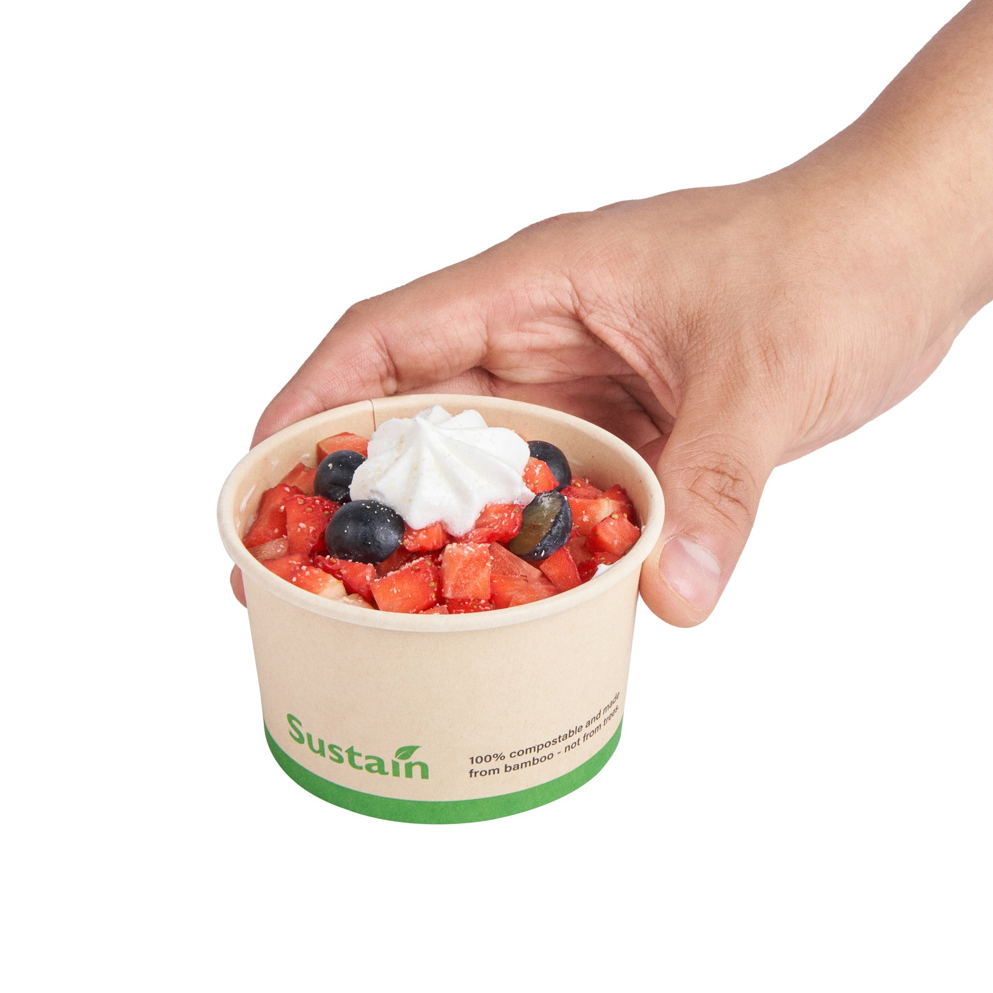 Sustain 5 oz Round Bamboo Paper To Go Cup - with PLA Lining, Compostable - 3 1/4" x 3 1/4" x 2" - 50 count box