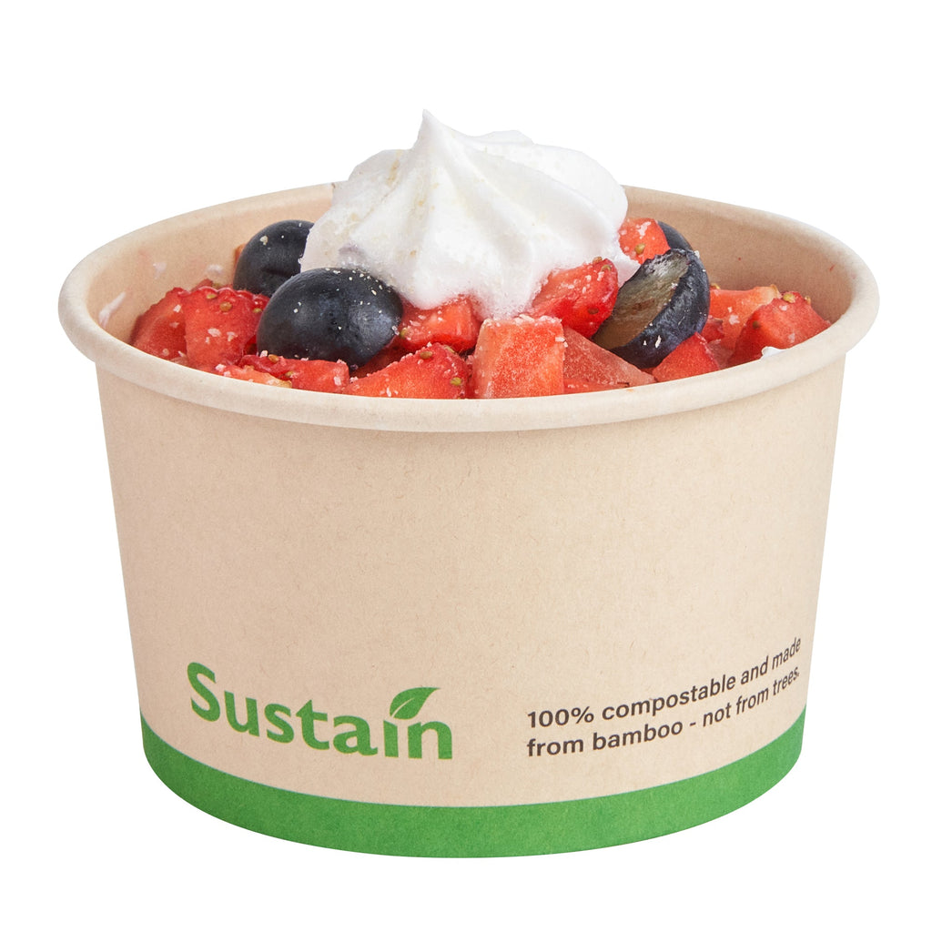 Sustain 5 oz Round Bamboo Paper To Go Cup - with PLA Lining, Compostable - 3 1/4" x 3 1/4" x 2" - 200 count box