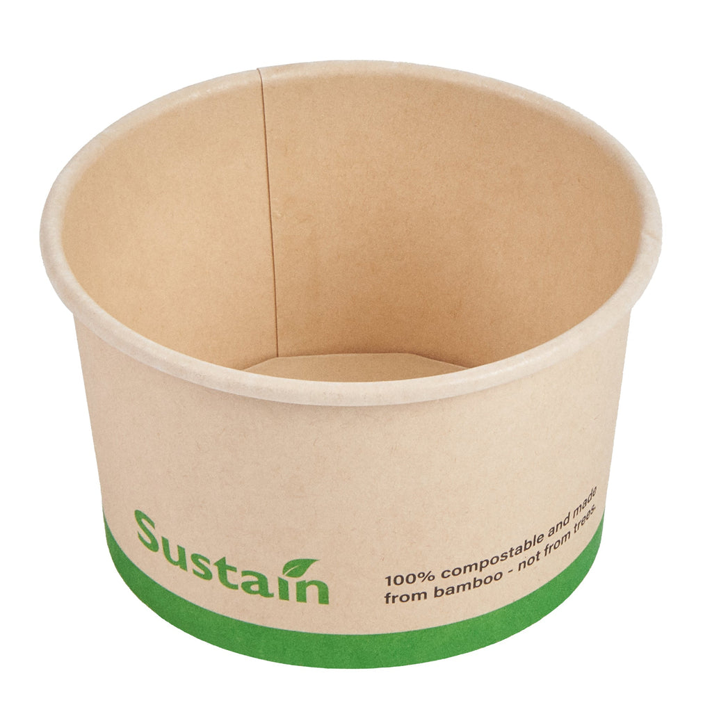 Sustain 5 oz Round Bamboo Paper To Go Cup - with PLA Lining, Compostable - 3 1/4" x 3 1/4" x 2" - 200 count box