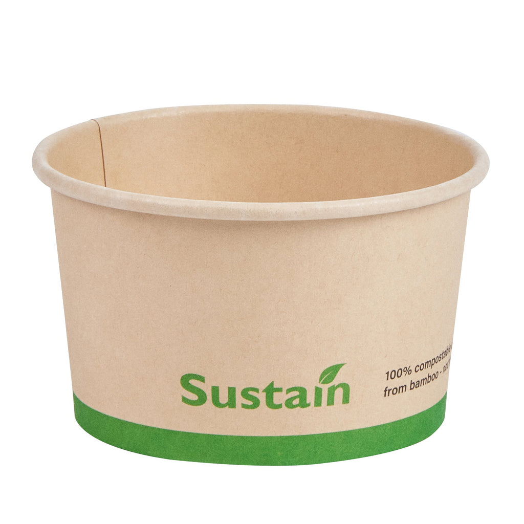 Sustain 5 oz Round Bamboo Paper To Go Cup - with PLA Lining, Compostable - 3 1/4" x 3 1/4" x 2" - 200 count box