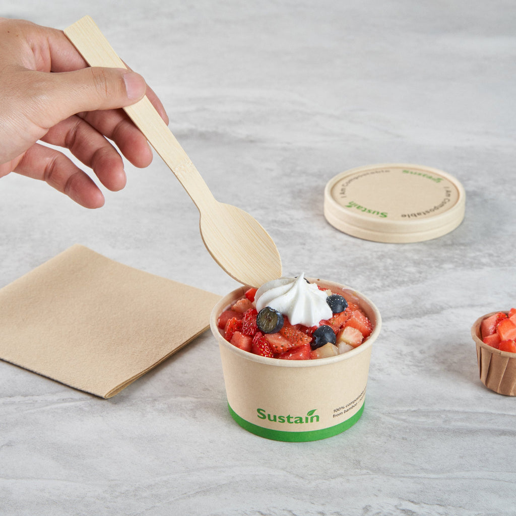 Sustain 5 oz Round Bamboo Paper To Go Cup - with PLA Lining, Compostable - 3 1/4" x 3 1/4" x 2" - 200 count box