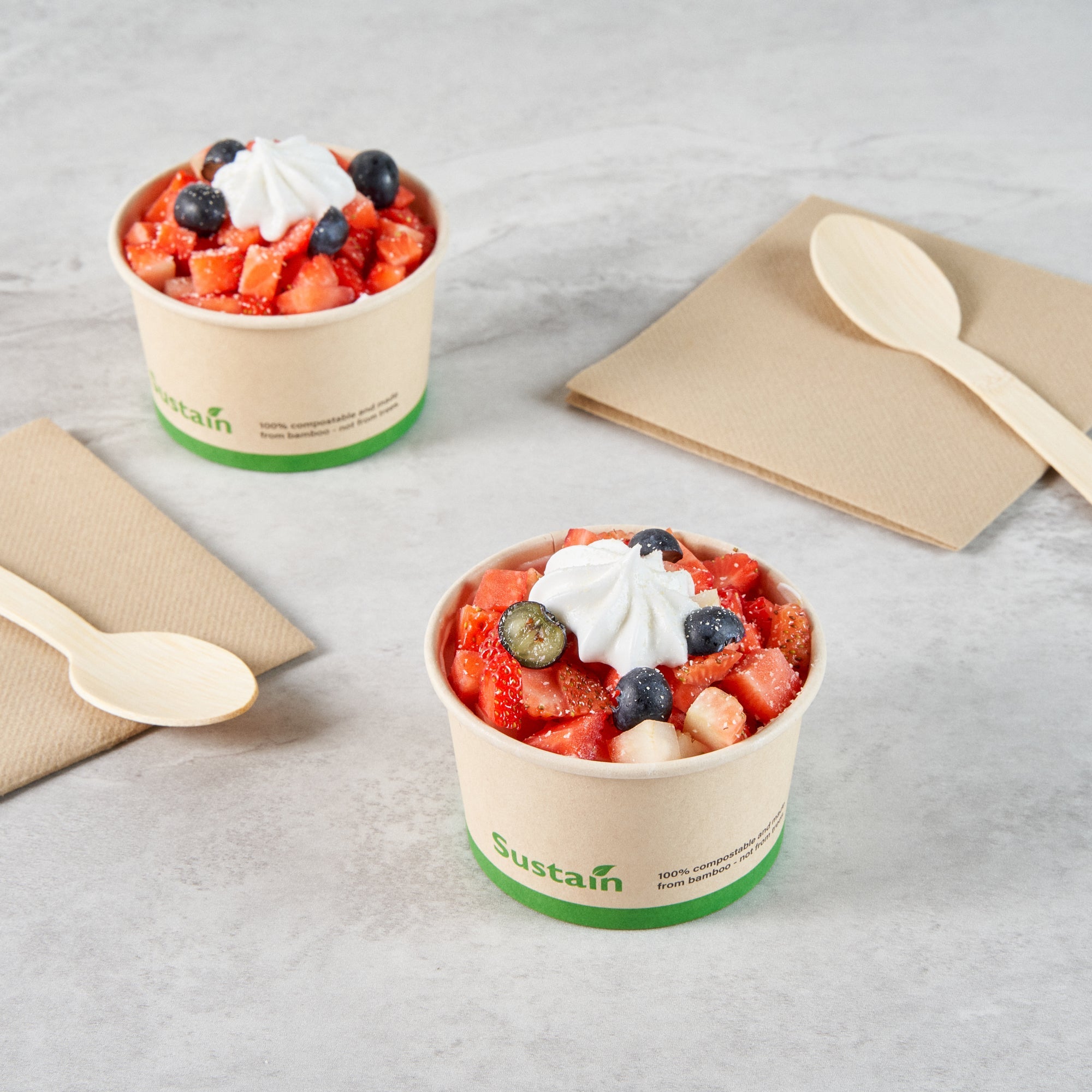 Sustain 5 oz Round Bamboo Paper To Go Cup - with PLA Lining, Compostable - 3 1/4" x 3 1/4" x 2" - 200 count box