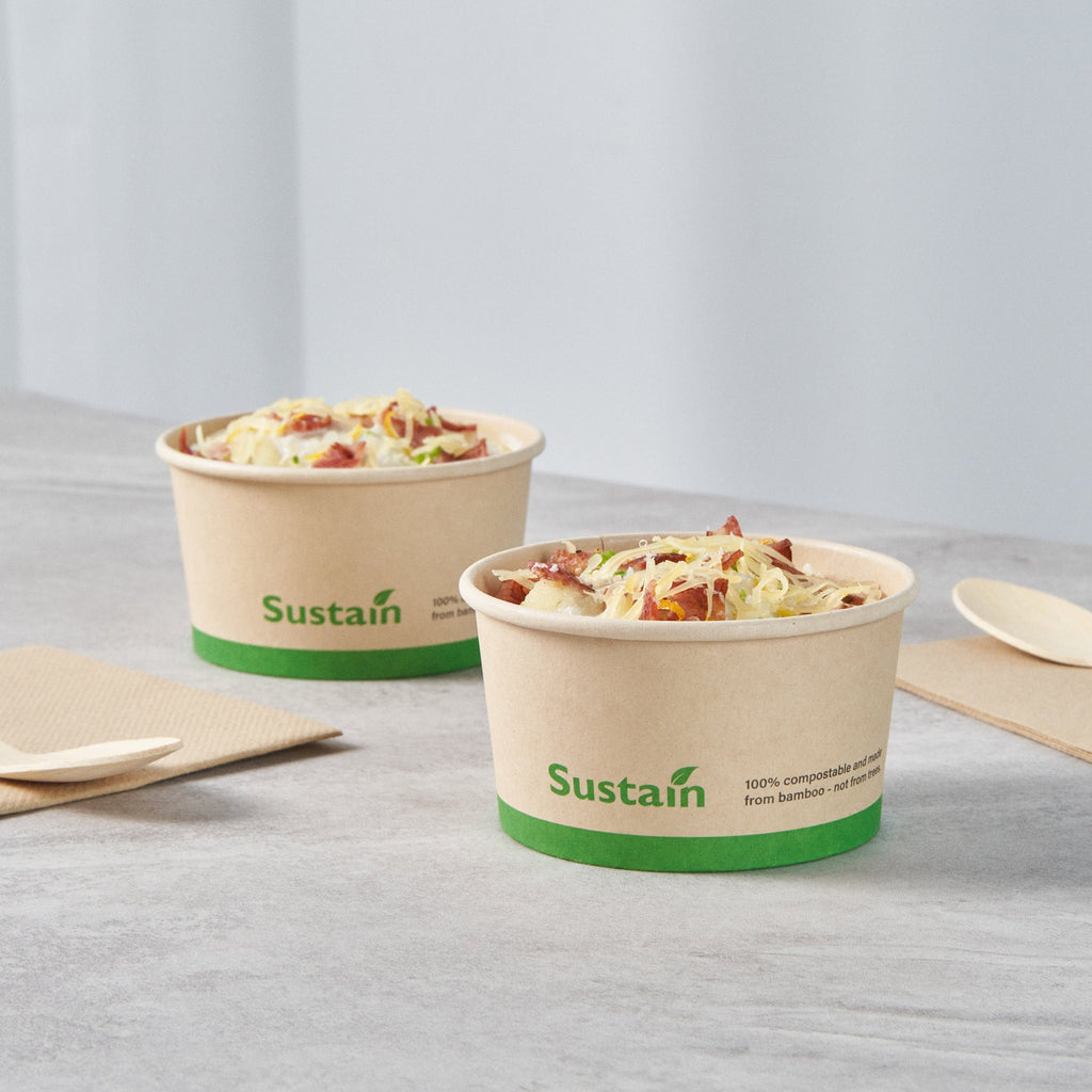 Sustain 8 oz Round Bamboo Paper To Go Cup - with PLA Lining, Compostable - 3 3/4" x 3 3/4" x 2 1/4" - 50 count box
