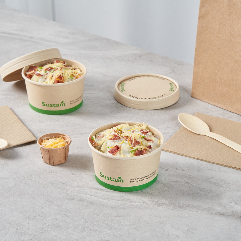 Sustain 8 oz Round Bamboo Paper To Go Cup - with PLA Lining, Compostable - 3 3/4" x 3 3/4" x 2 1/4" - 50 count box