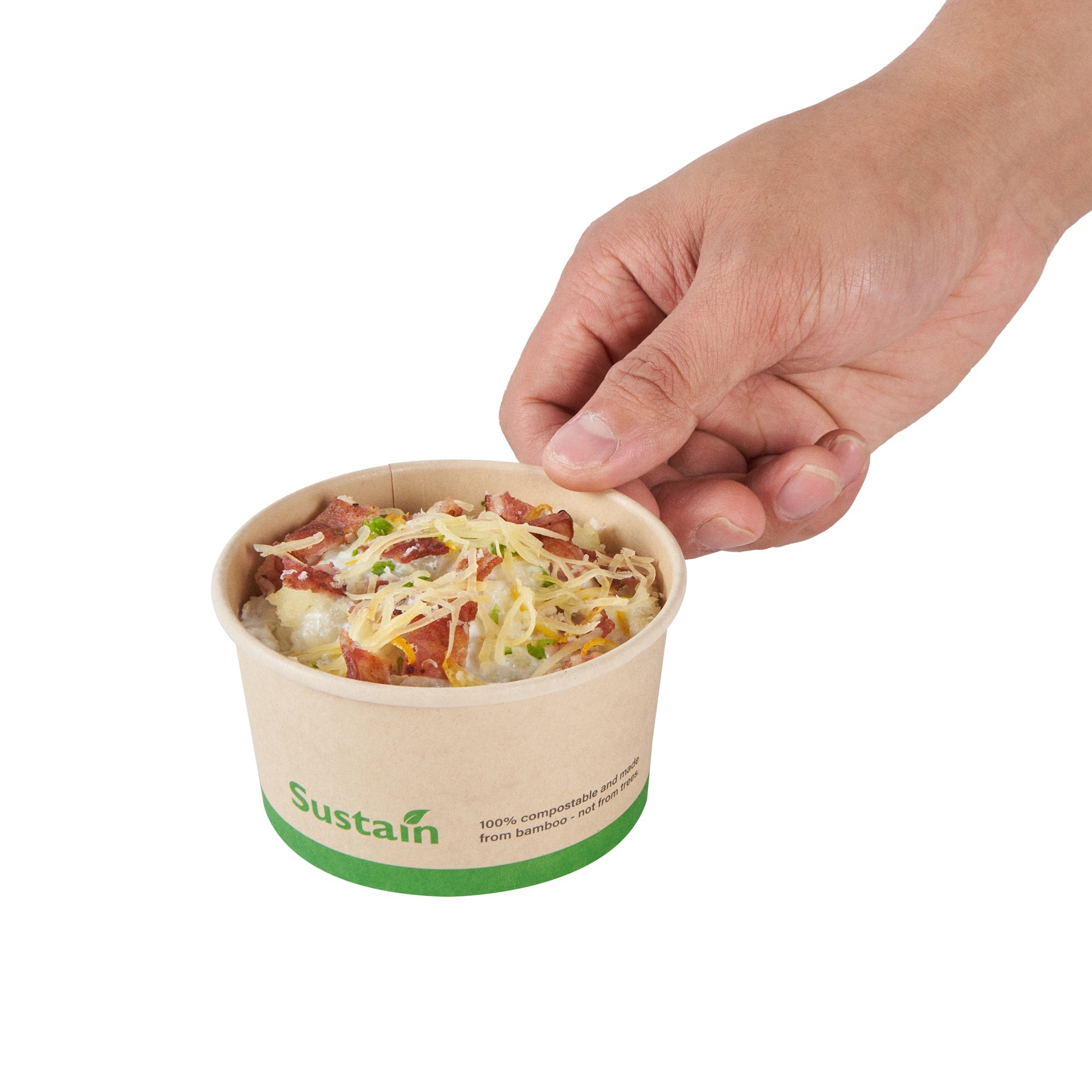 Sustain 8 oz Round Bamboo Paper To Go Cup - with PLA Lining, Compostable - 3 3/4" x 3 3/4" x 2 1/4" - 200 count box