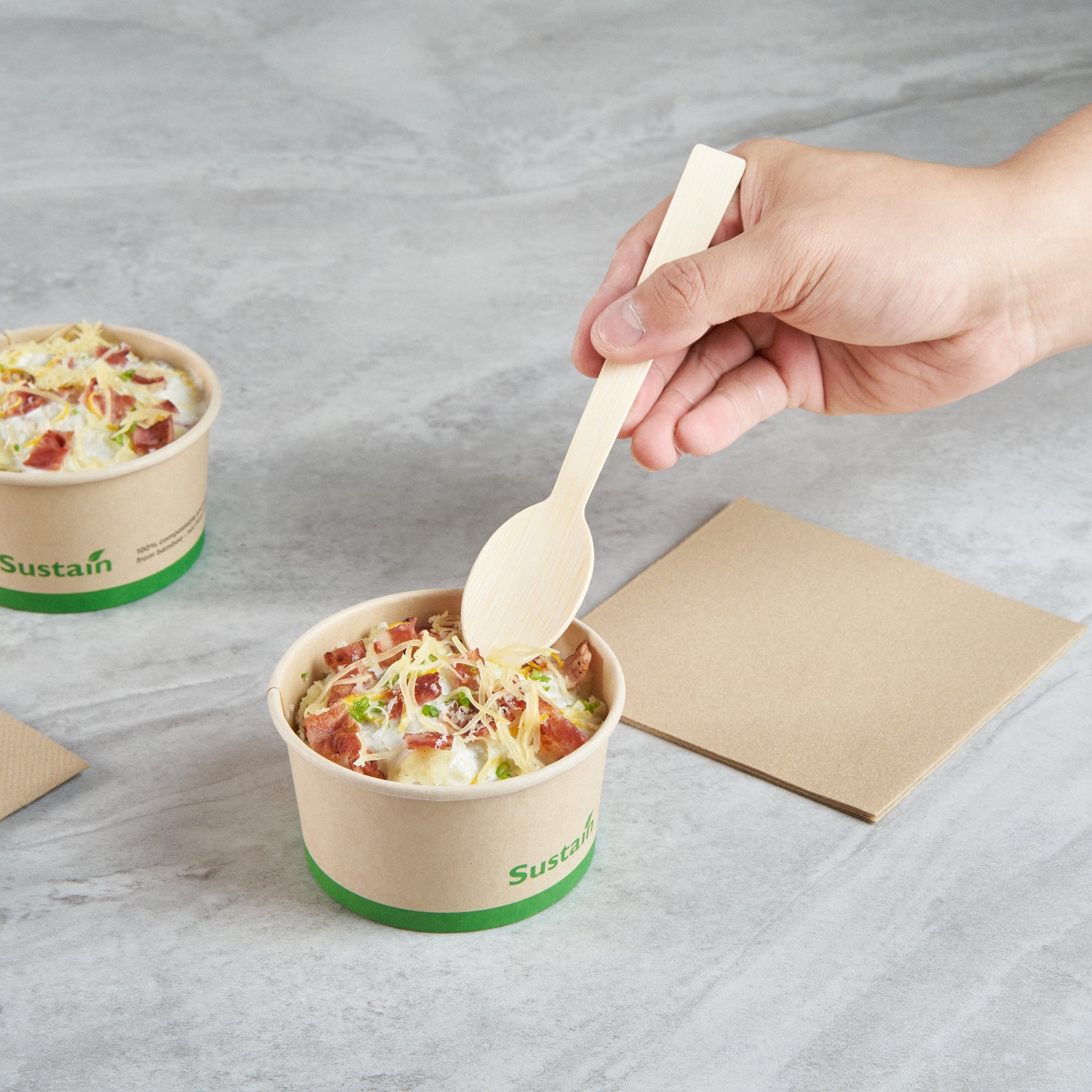 Sustain 8 oz Round Bamboo Paper To Go Cup - with PLA Lining, Compostable - 3 3/4" x 3 3/4" x 2 1/4" - 200 count box