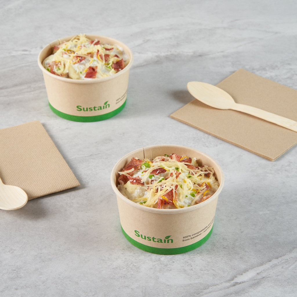Sustain 8 oz Round Bamboo Paper To Go Cup - with PLA Lining, Compostable - 3 3/4" x 3 3/4" x 2 1/4" - 200 count box