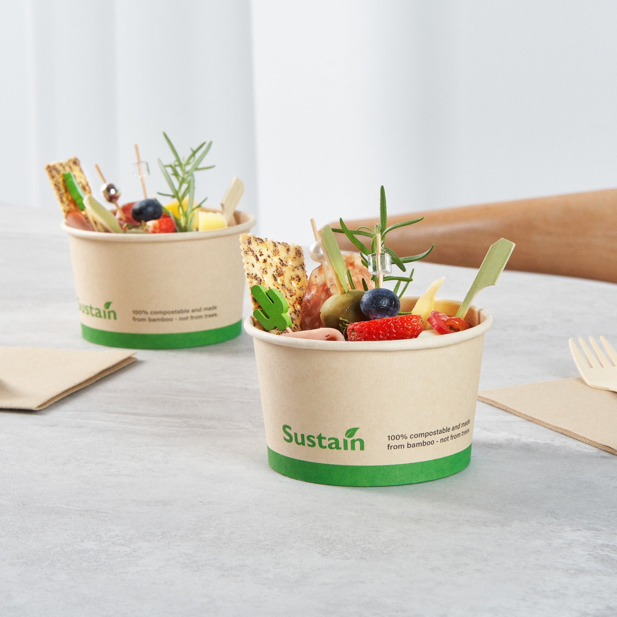 Sustain 12 oz Round Bamboo Paper To Go Cup - with PLA Lining, Compostable - 4" x 4" x 2 1/4" - 50 count box