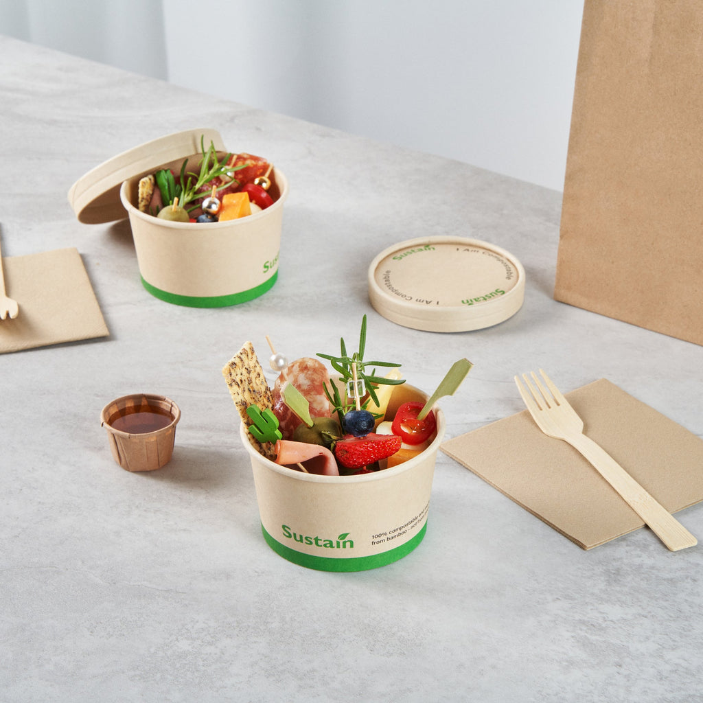 Sustain 12 oz Round Bamboo Paper To Go Cup - with PLA Lining, Compostable - 4" x 4" x 2 1/4" - 50 count box