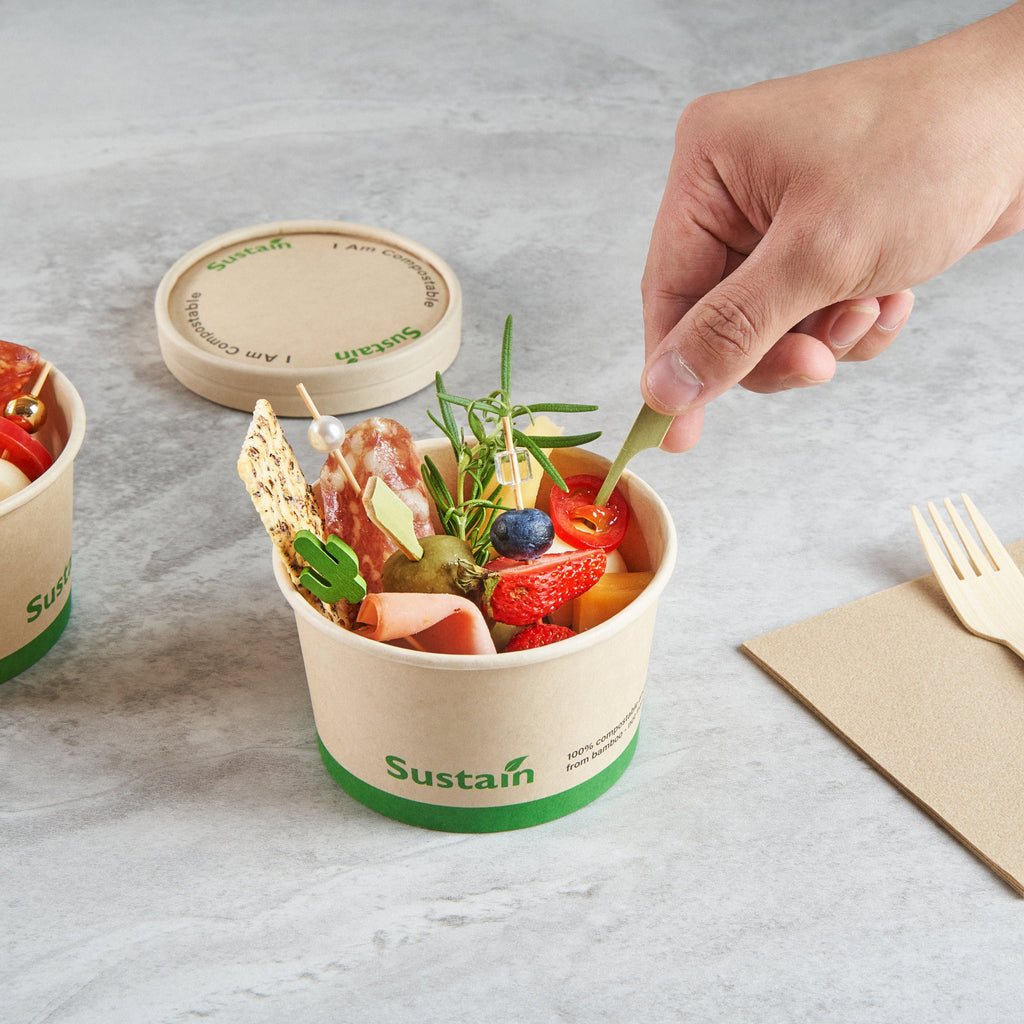 Sustain 12 oz Round Bamboo Paper To Go Cup - with PLA Lining, Compostable - 4" x 4" x 2 1/4" - 50 count box