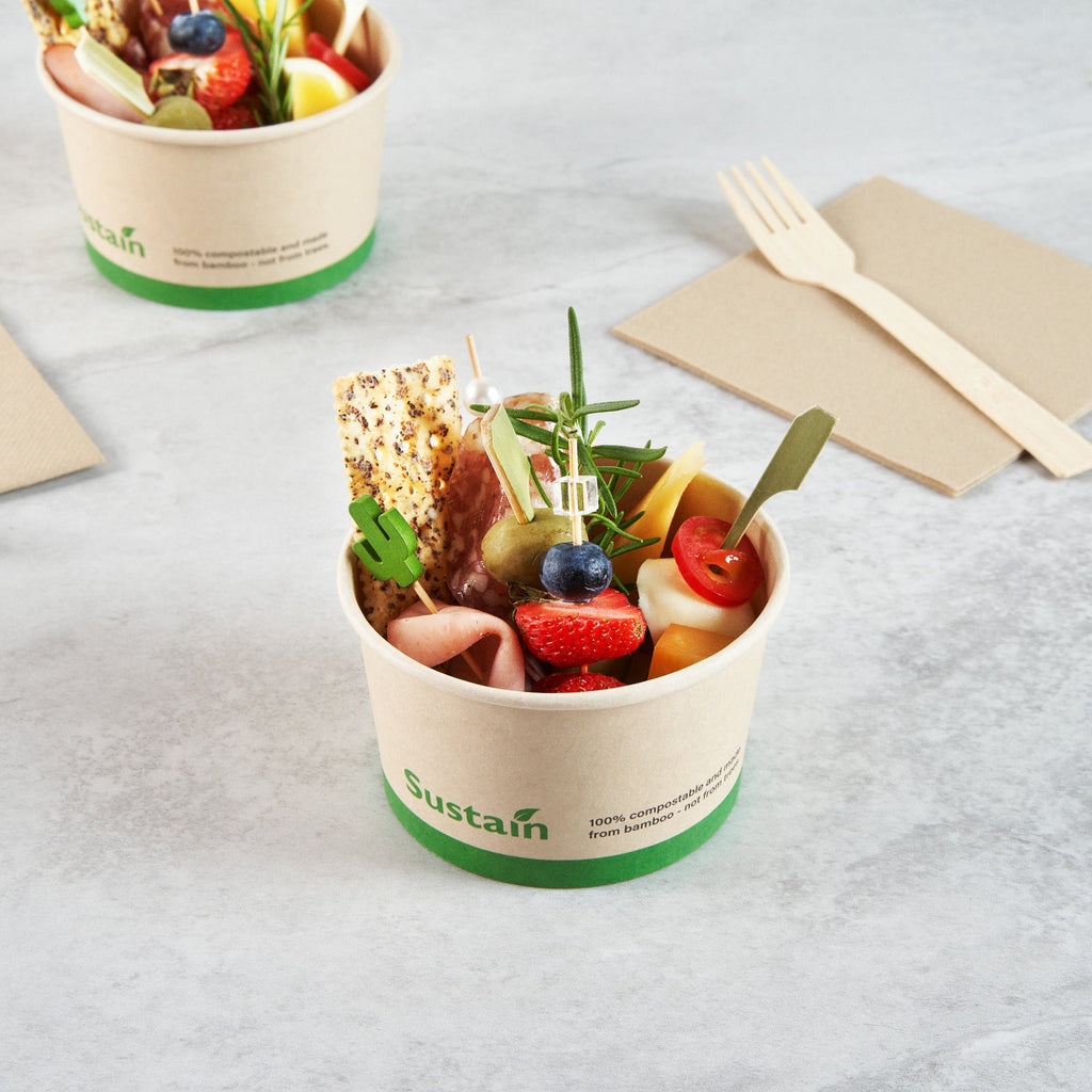Sustain 12 oz Round Bamboo Paper To Go Cup - with PLA Lining, Compostable - 4" x 4" x 2 1/4" - 50 count box