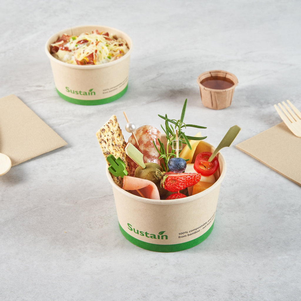 Sustain 12 oz Round Bamboo Paper To Go Cup - with PLA Lining, Compostable - 4" x 4" x 2 1/4" - 50 count box