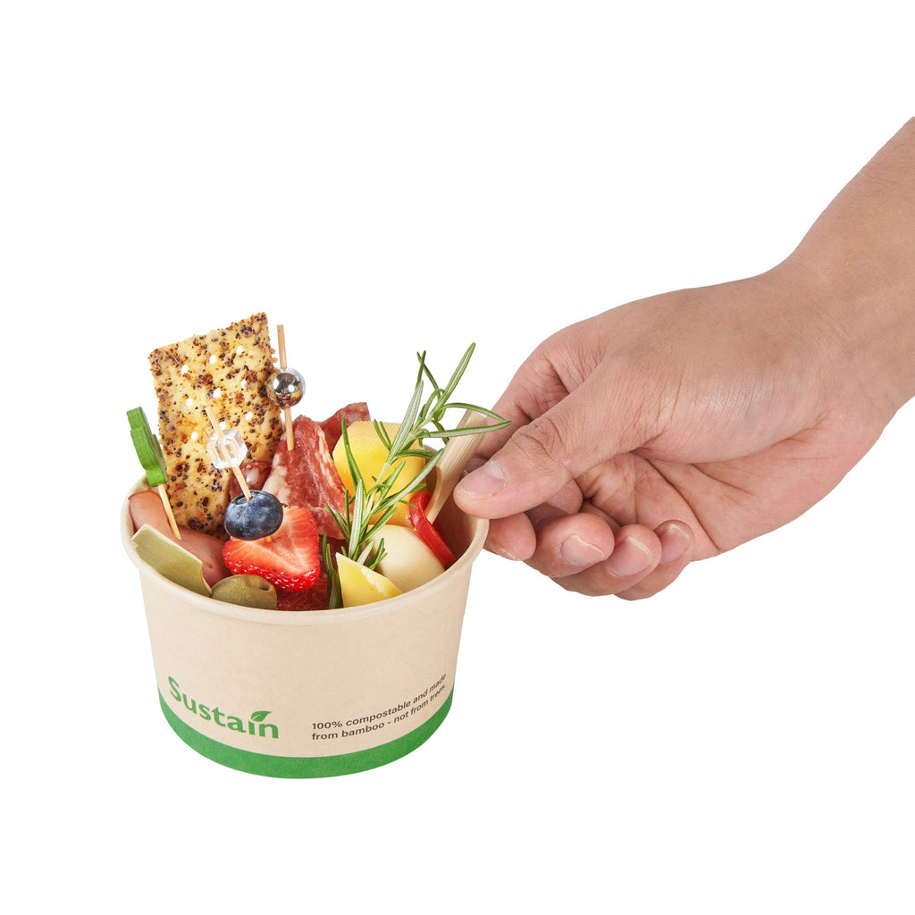 Sustain 12 oz Round Bamboo Paper To Go Cup - with PLA Lining, Compostable - 4" x 4" x 2 1/4" - 200 count box
