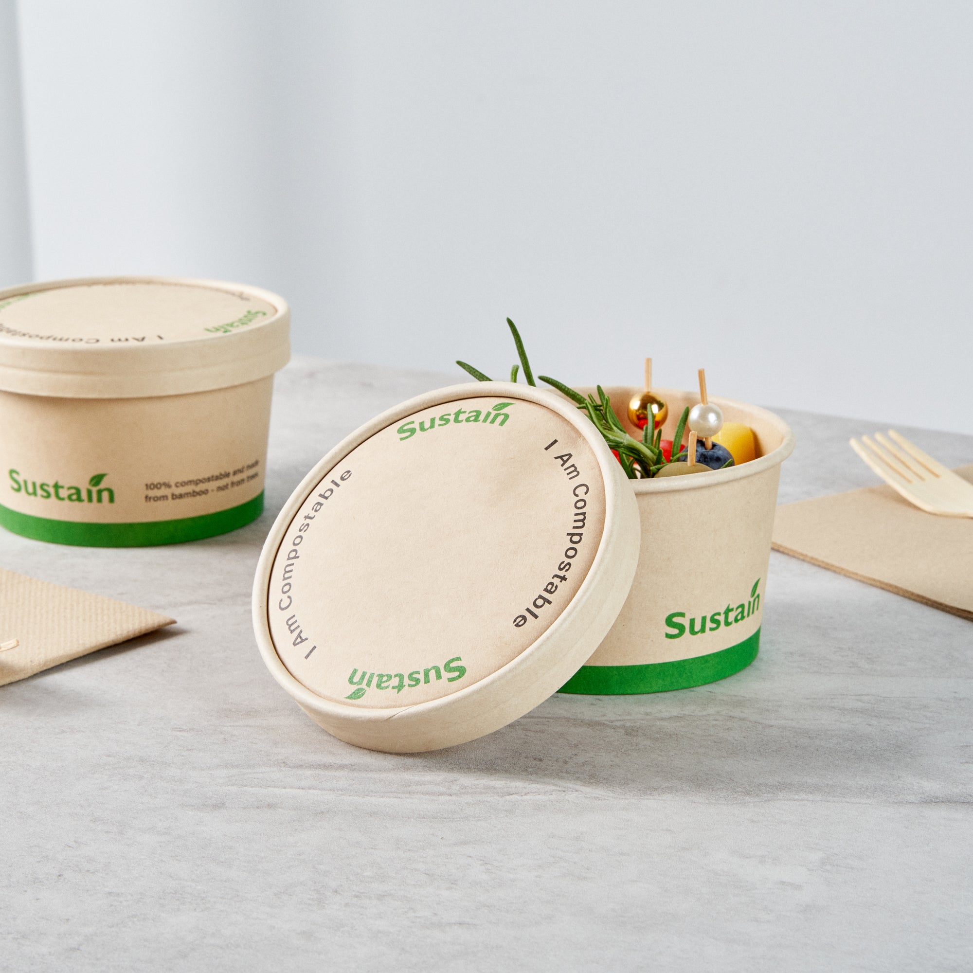 Sustain Round Bamboo Paper To Go Cup Lid - with PLA Lining, Fits 12 oz - 50 count box