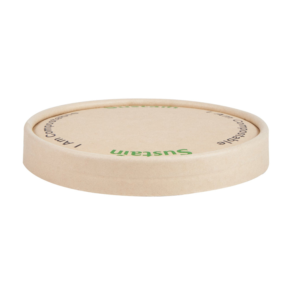 Sustain Round Bamboo Paper To Go Cup Lid - with PLA Lining, Fits 12 oz - 50 count box