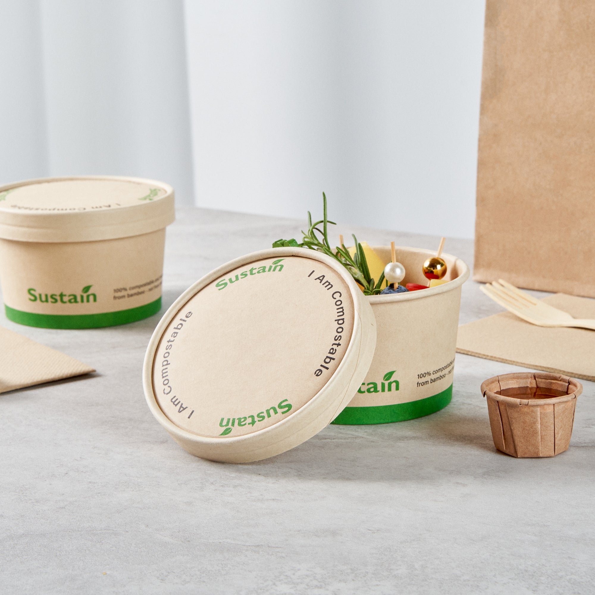 Sustain Round Bamboo Paper To Go Cup Lid - with PLA Lining, Fits 12 oz - 50 count box