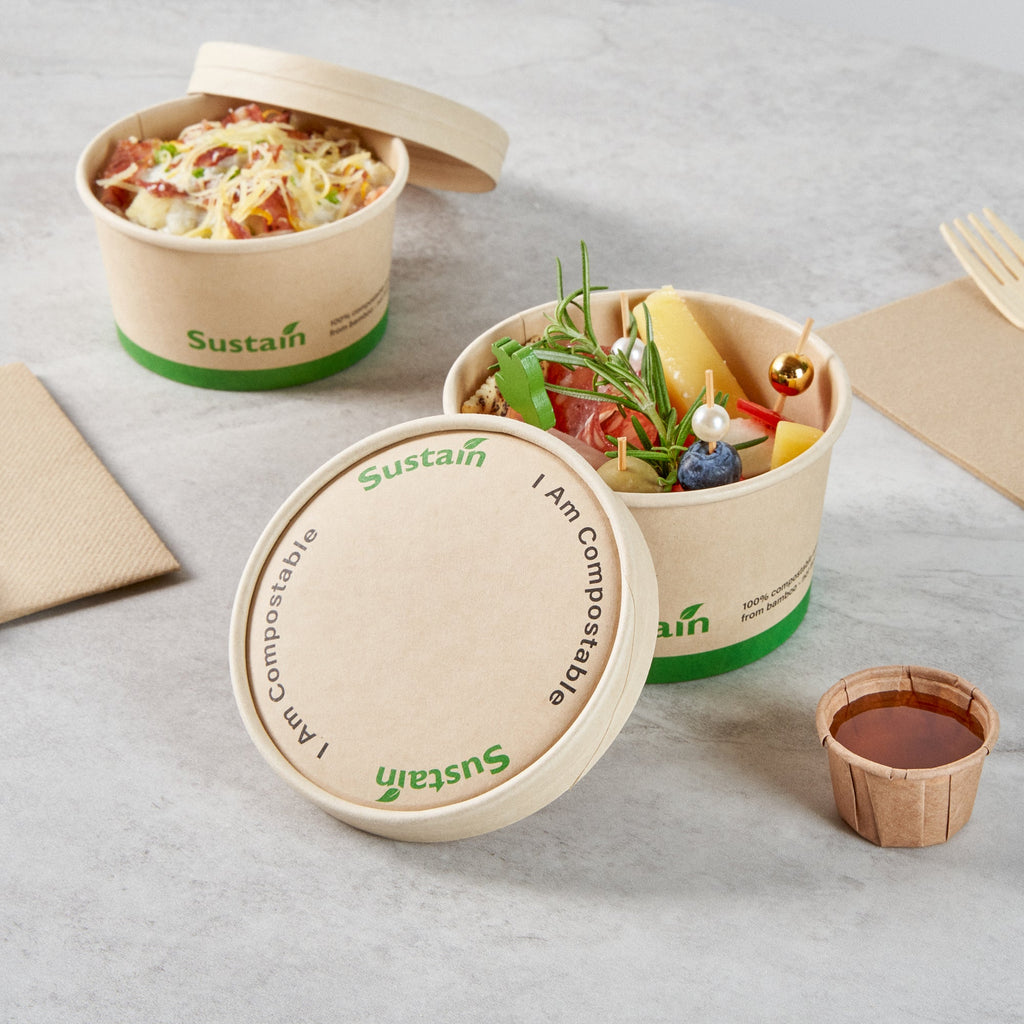 Sustain Round Bamboo Paper To Go Cup Lid - with PLA Lining, Fits 12 oz - 50 count box