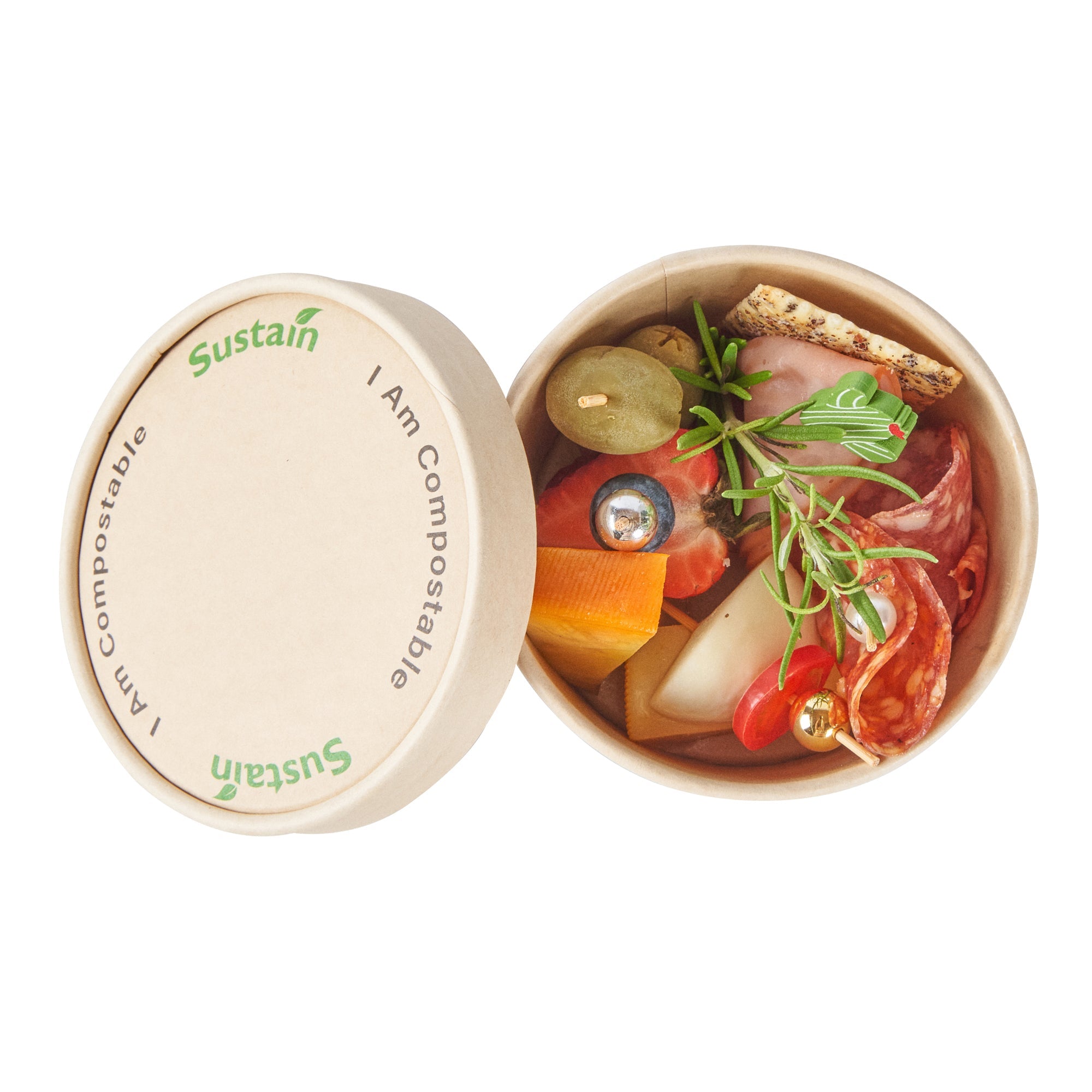 Sustain Round Bamboo Paper To Go Cup Lid - with PLA Lining, Fits 12 oz - 200 count box