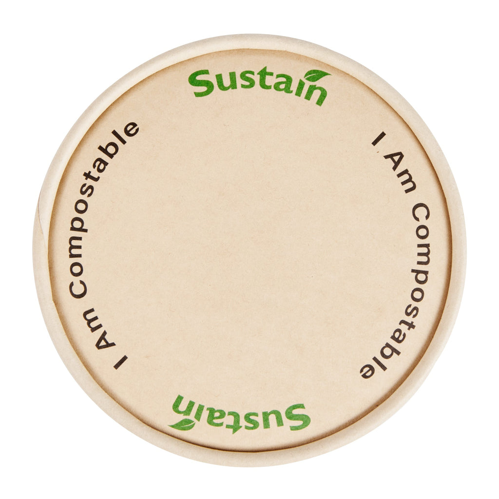 Sustain Round Bamboo Paper To Go Cup Lid - with PLA Lining, Fits 12 oz - 200 count box