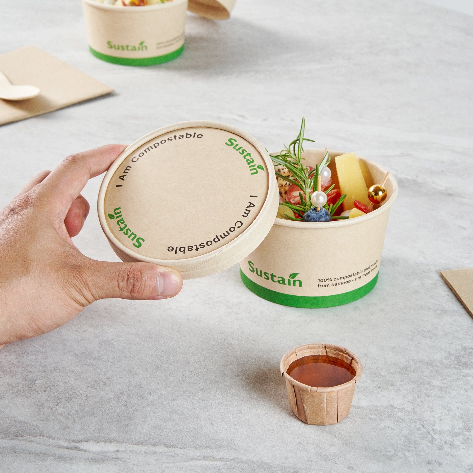 Sustain Round Bamboo Paper To Go Cup Lid - with PLA Lining, Fits 12 oz - 200 count box