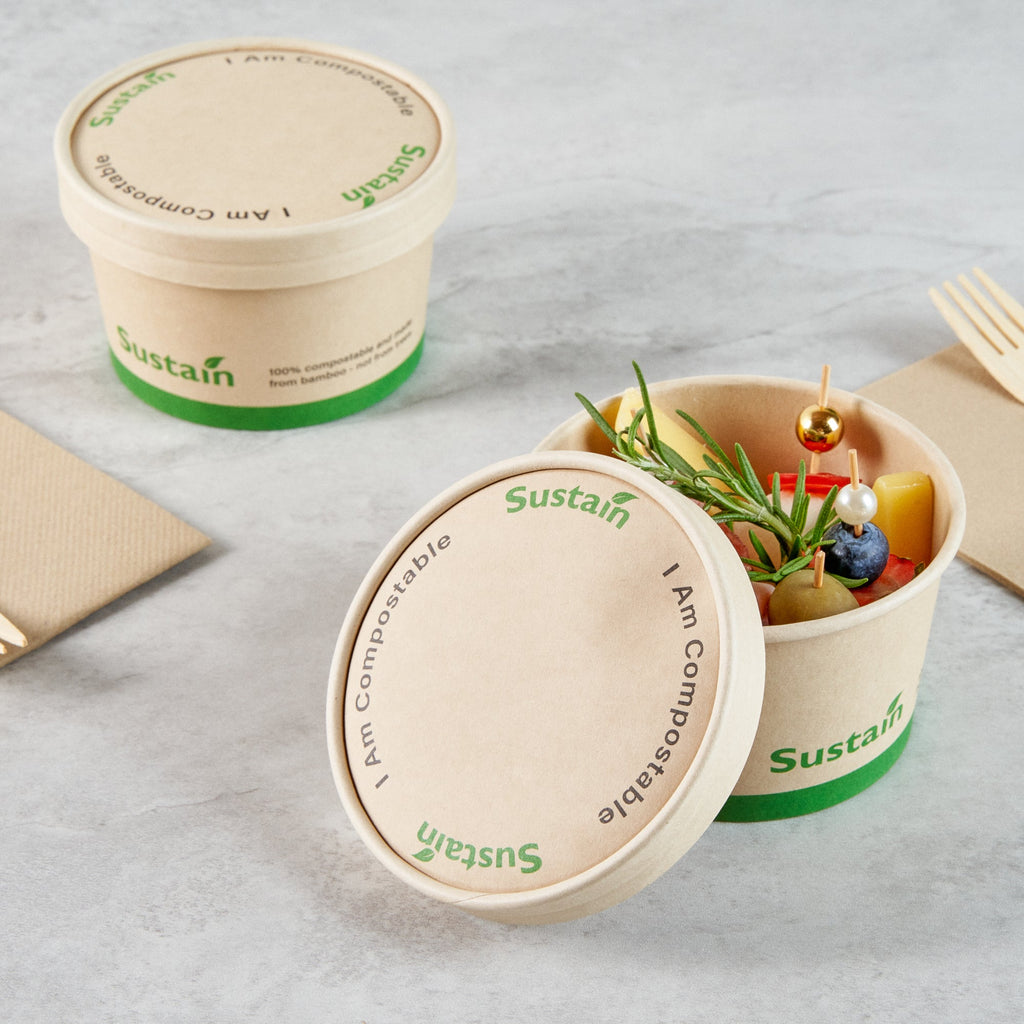 Sustain Round Bamboo Paper To Go Cup Lid - with PLA Lining, Fits 12 oz - 200 count box