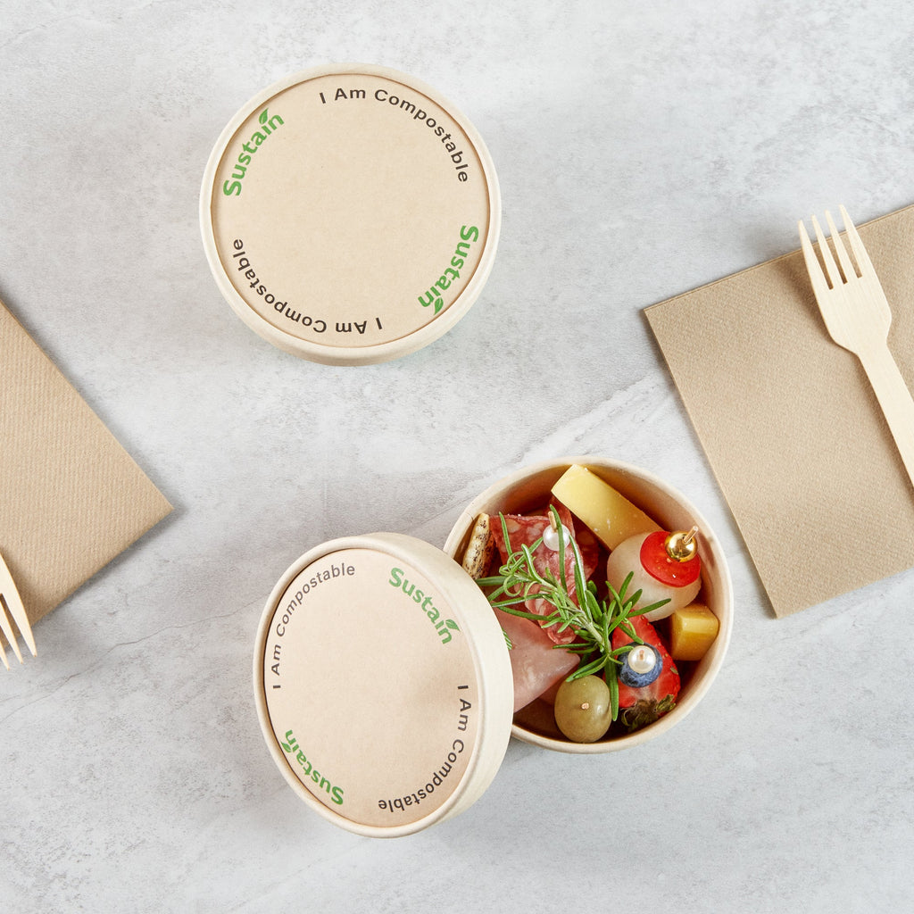 Sustain Round Bamboo Paper To Go Cup Lid - with PLA Lining, Fits 12 oz - 200 count box