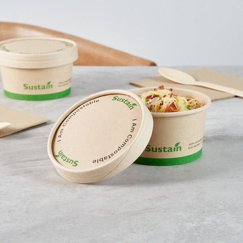 Sustain Round Bamboo Paper To Go Cup Lid - with PLA Lining, Fits 8 oz - 200 count box