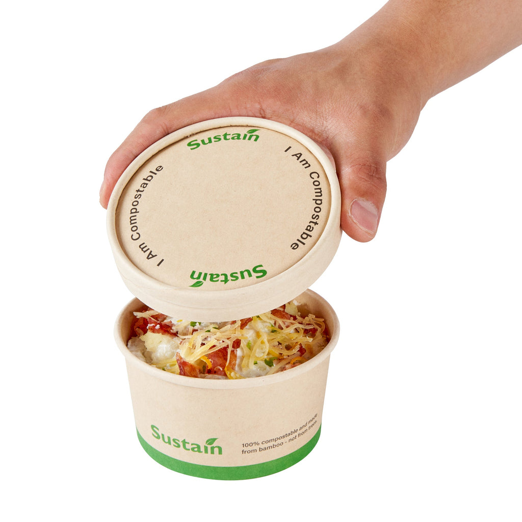 Sustain Round Bamboo Paper To Go Cup Lid - with PLA Lining, Fits 8 oz - 50 count box