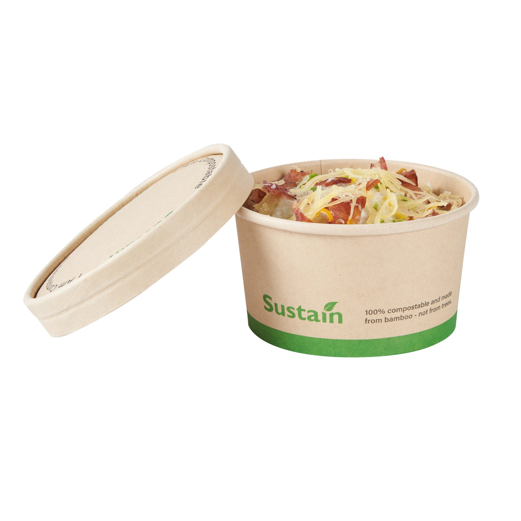 Sustain Round Bamboo Paper To Go Cup Lid - with PLA Lining, Fits 8 oz - 50 count box