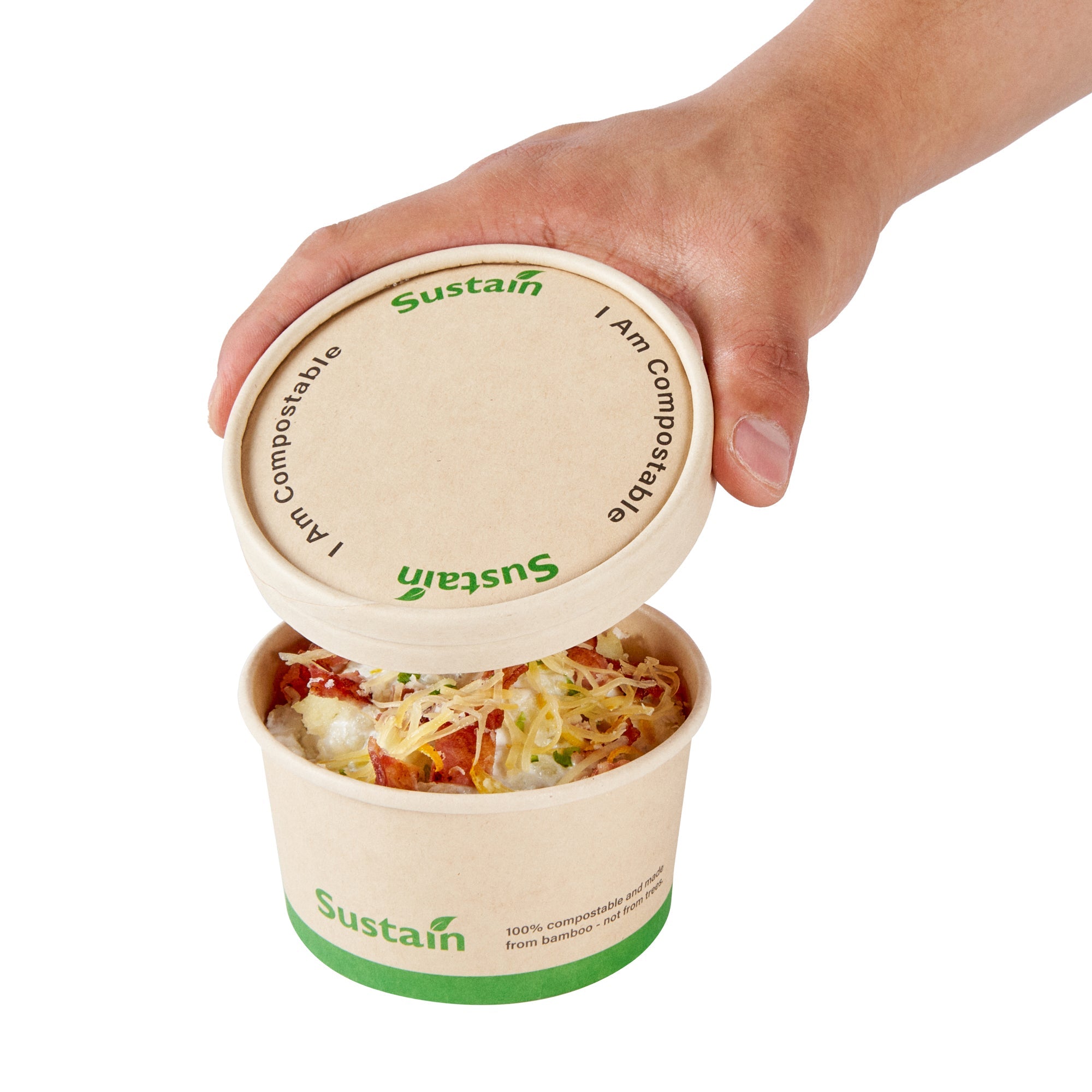 Sustain Round Bamboo Paper To Go Cup Lid - with PLA Lining, Fits 8 oz - 200 count box