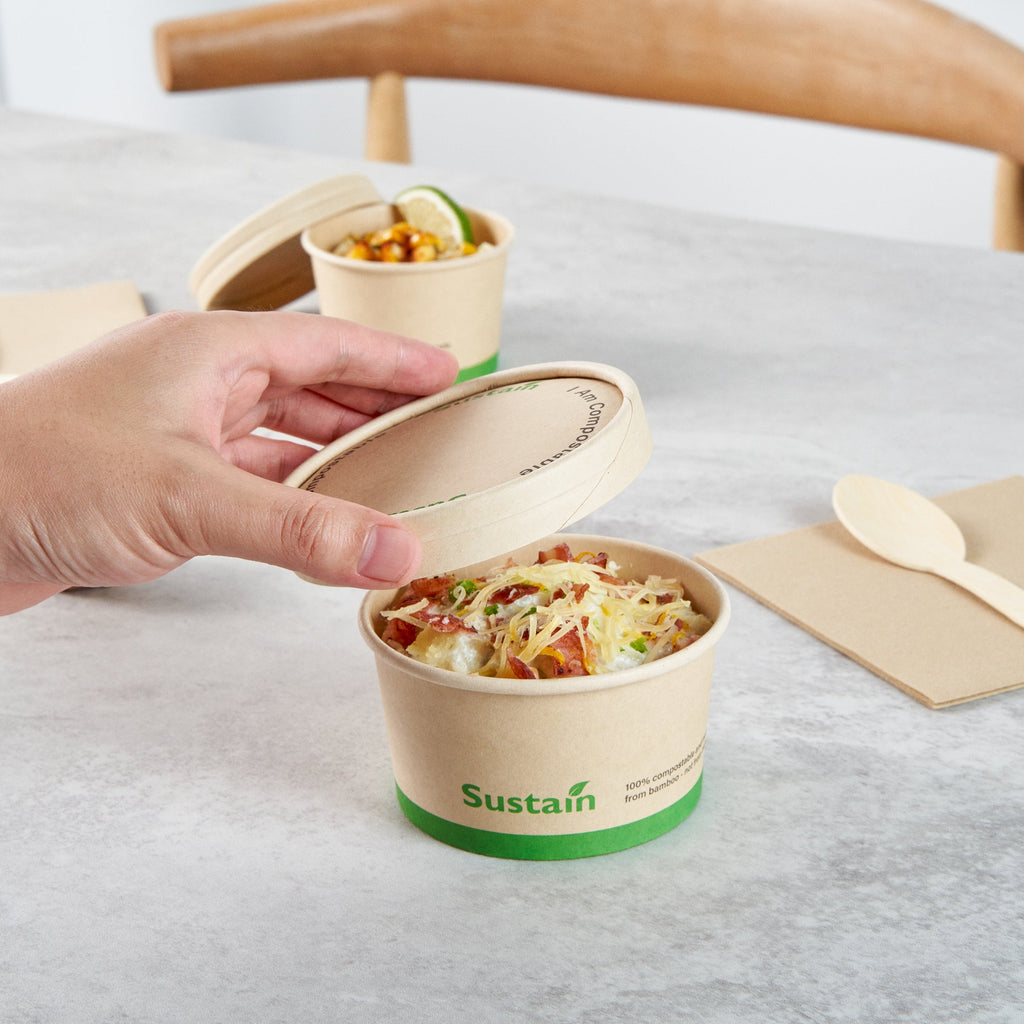 Sustain Round Bamboo Paper To Go Cup Lid - with PLA Lining, Fits 8 oz - 200 count box