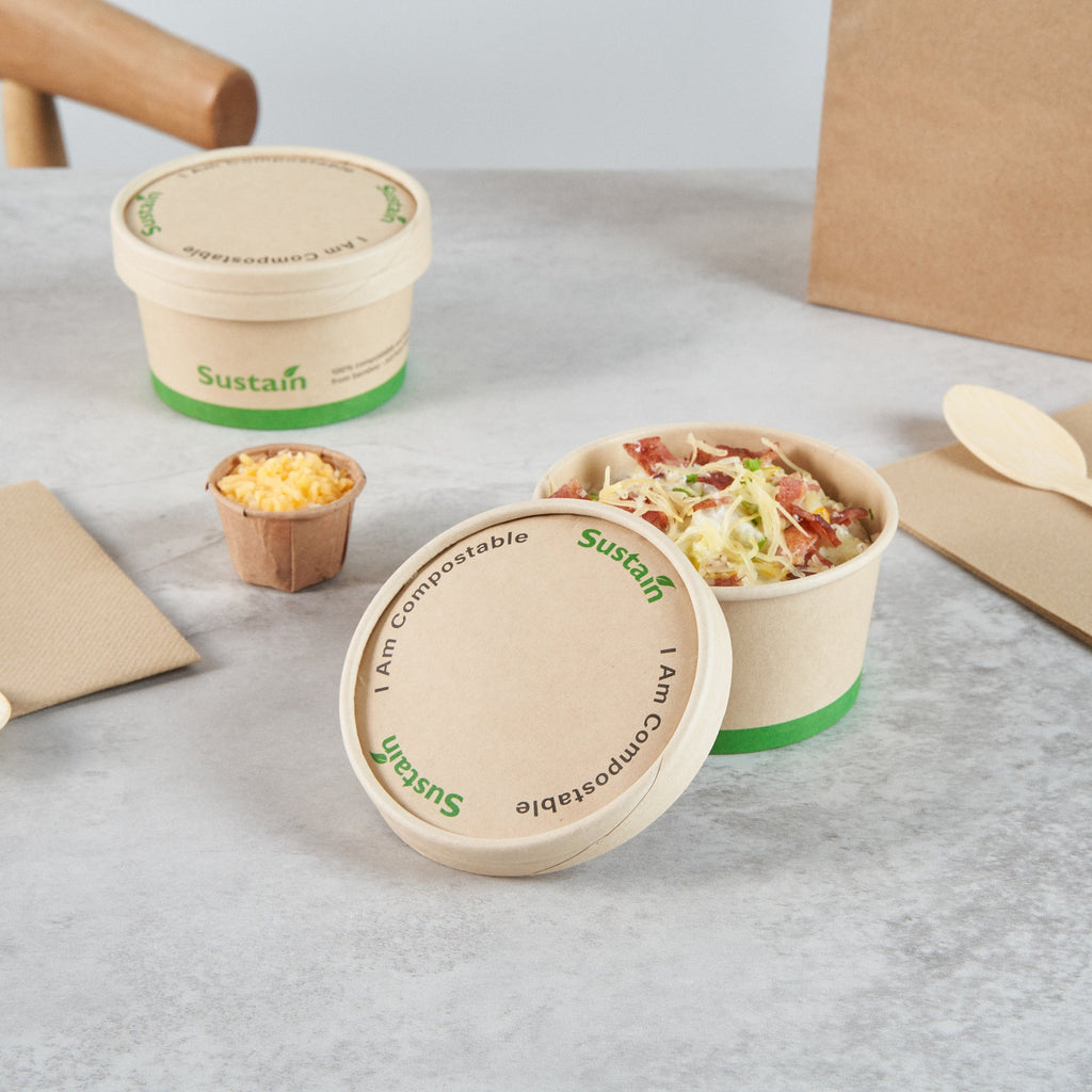Sustain Round Bamboo Paper To Go Cup Lid - with PLA Lining, Fits 8 oz - 200 count box