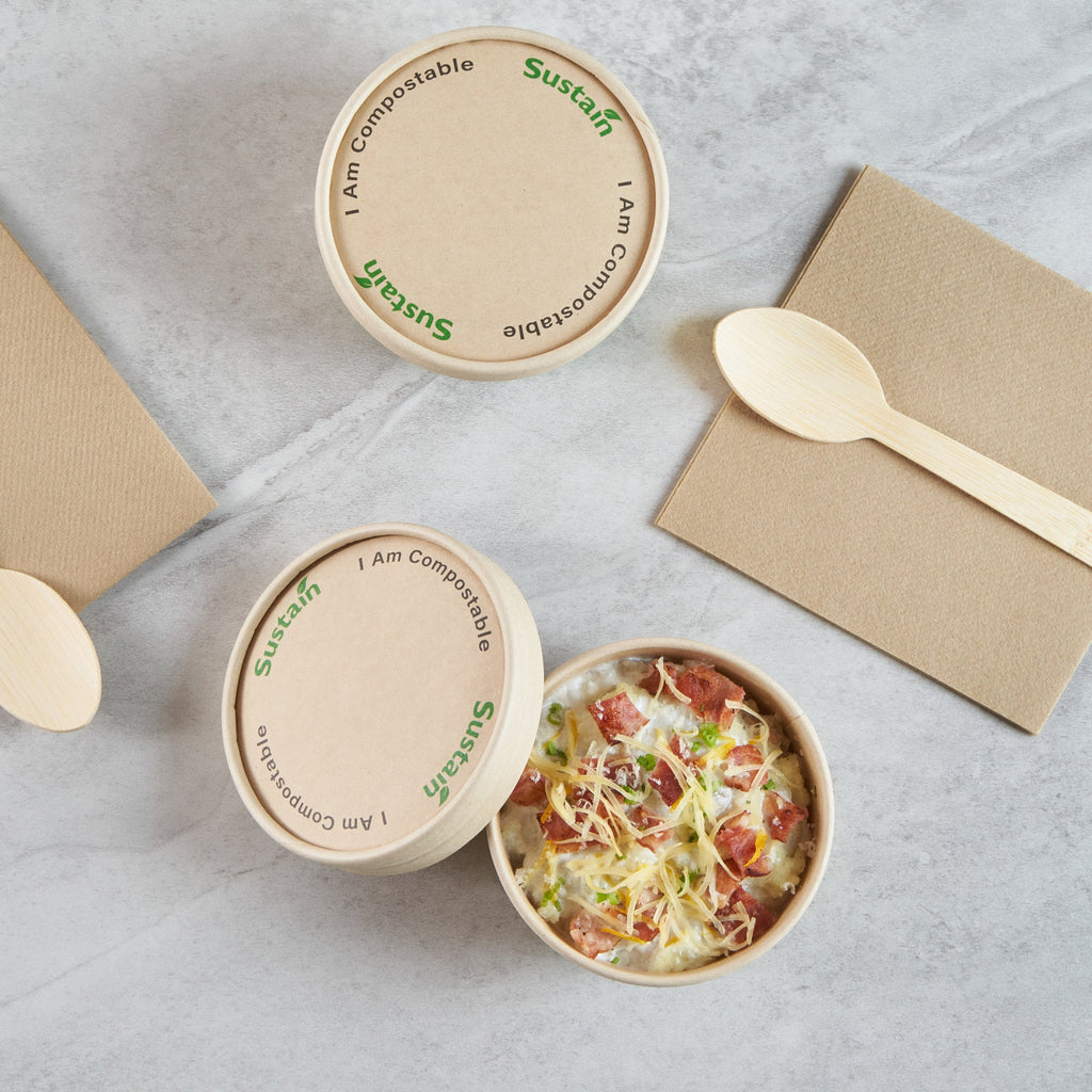 Sustain Round Bamboo Paper To Go Cup Lid - with PLA Lining, Fits 8 oz - 200 count box