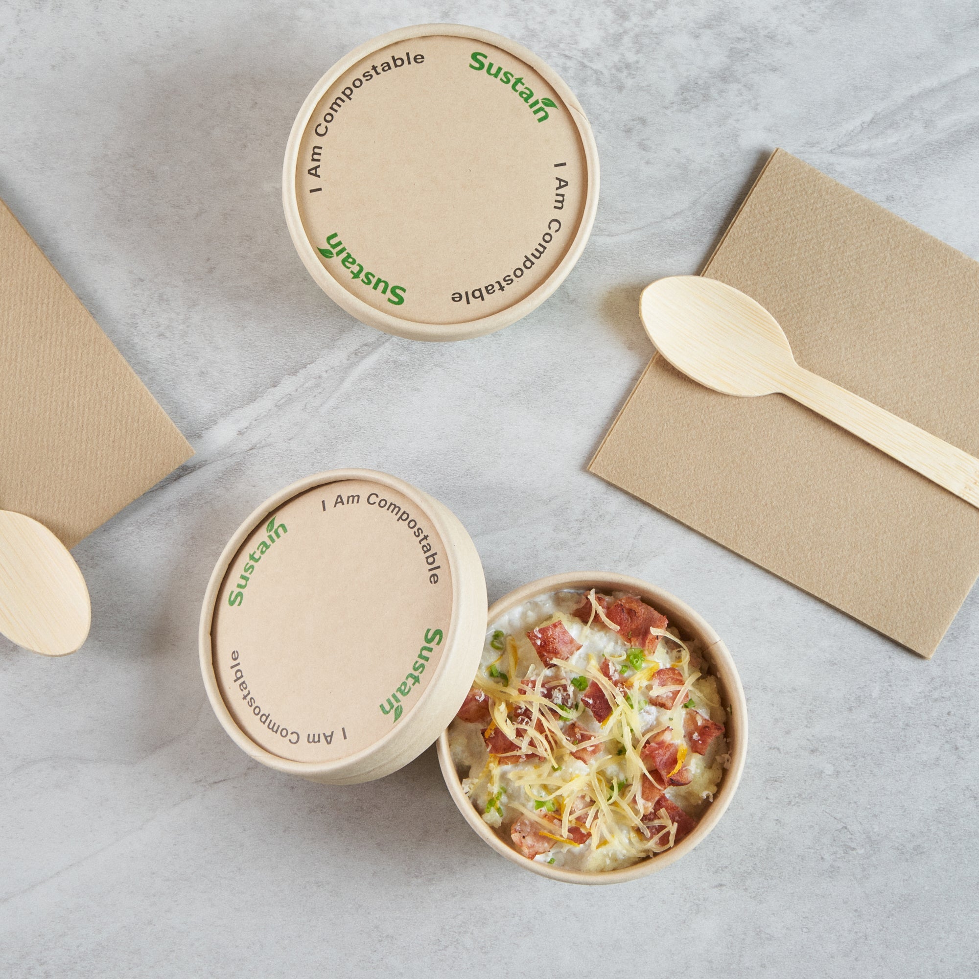 Sustain Round Bamboo Paper To Go Cup Lid - with PLA Lining, Fits 8 oz - 200 count box