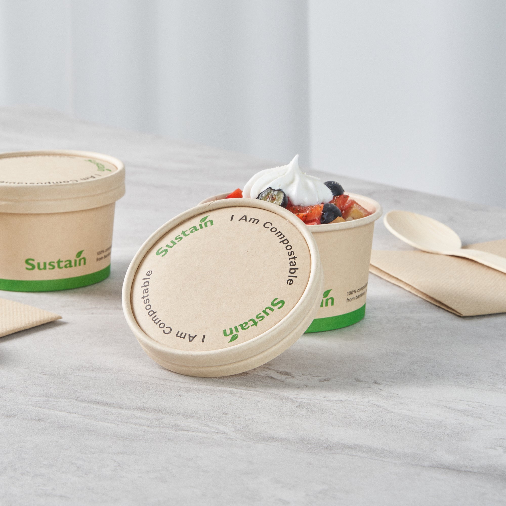 Sustain Round Bamboo Paper To Go Cup Lid - with PLA Lining, Fits 5 oz - 200 count box