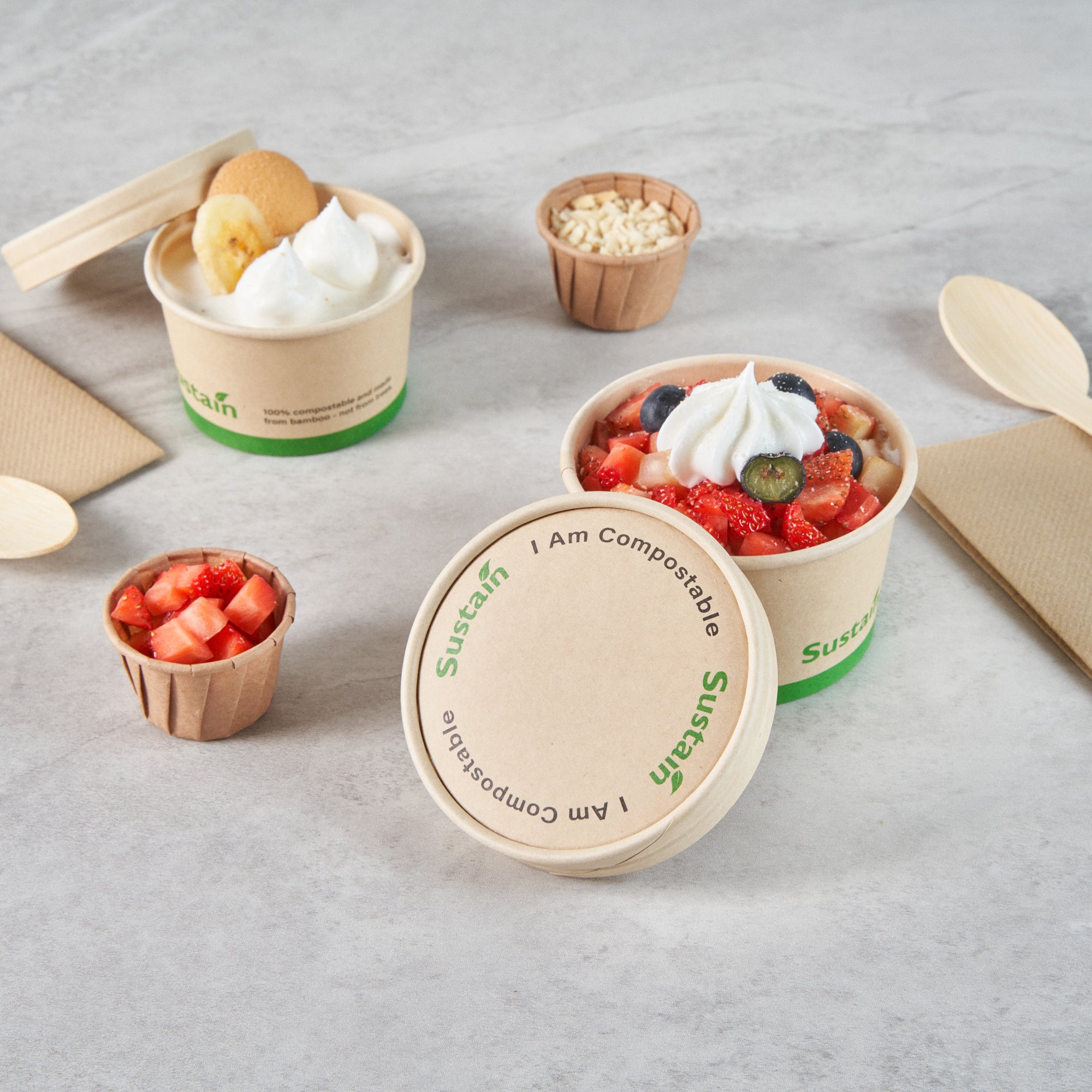 Sustain Round Bamboo Paper To Go Cup Lid - with PLA Lining, Fits 5 oz - 50 count box