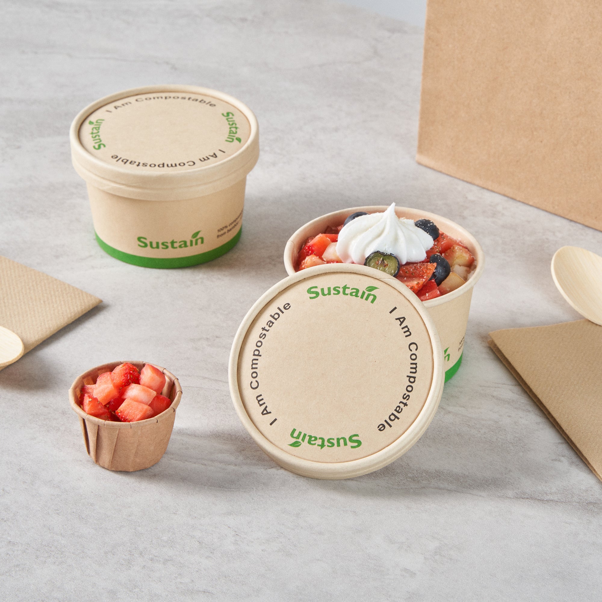 Sustain Round Bamboo Paper To Go Cup Lid - with PLA Lining, Fits 5 oz - 200 count box