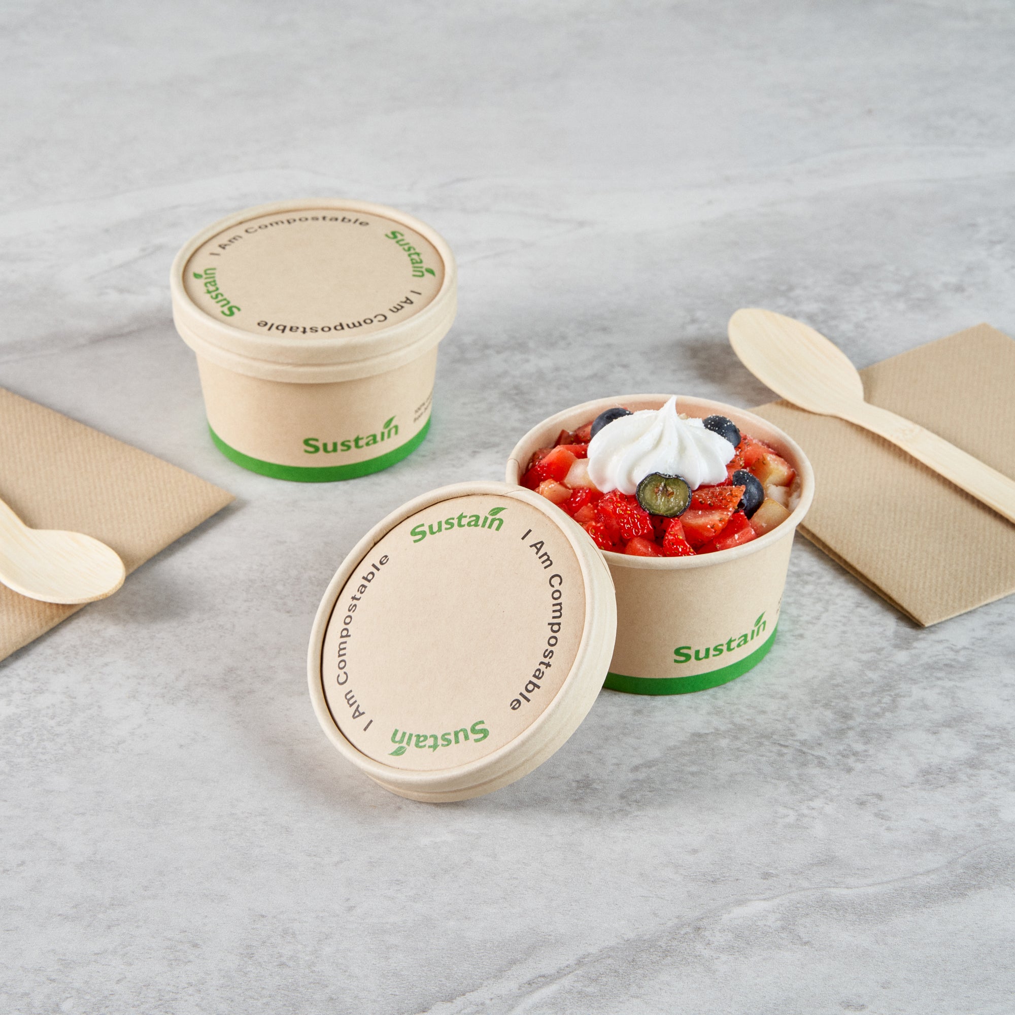 Sustain Round Bamboo Paper To Go Cup Lid - with PLA Lining, Fits 5 oz - 200 count box