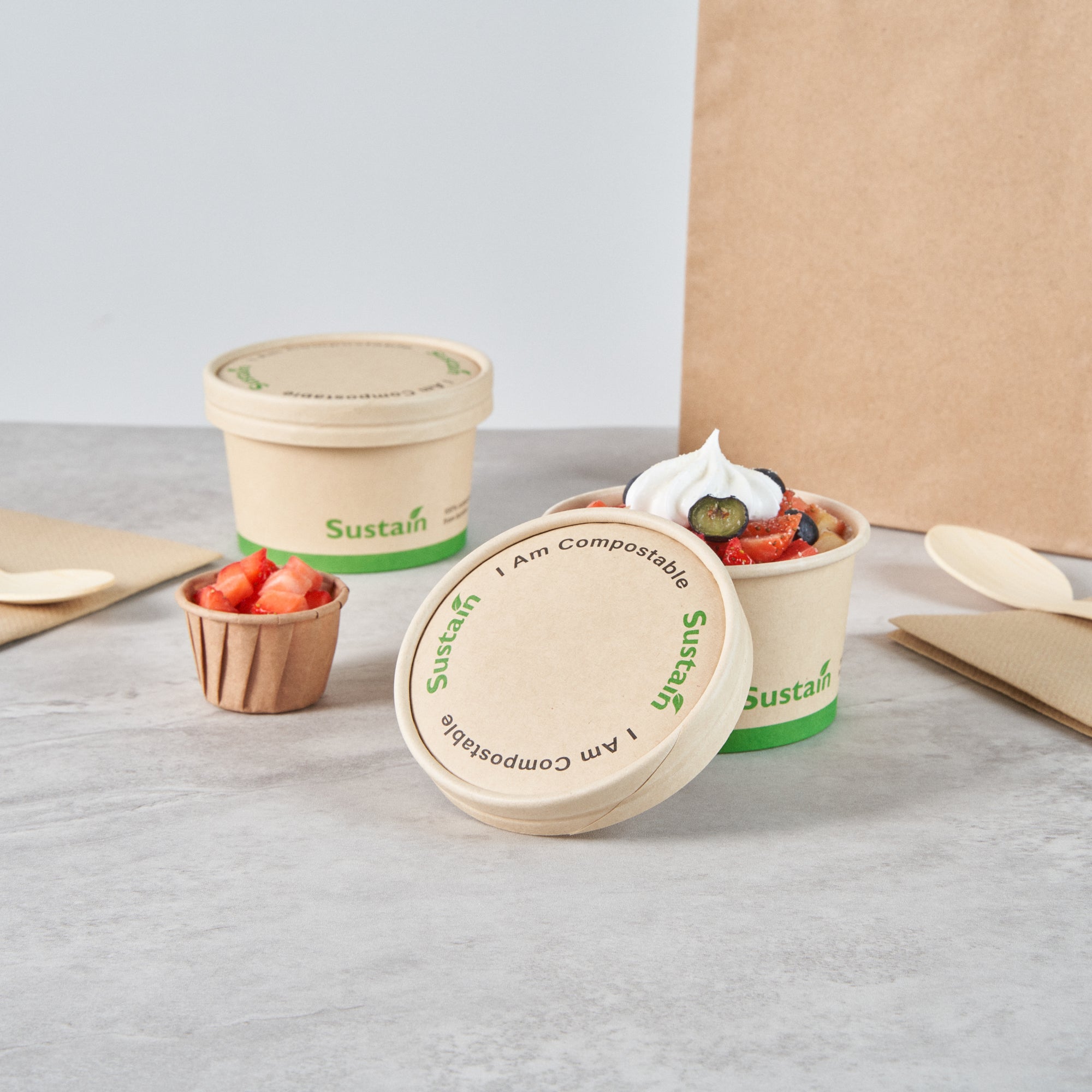 Sustain Round Bamboo Paper To Go Cup Lid - with PLA Lining, Fits 5 oz - 200 count box