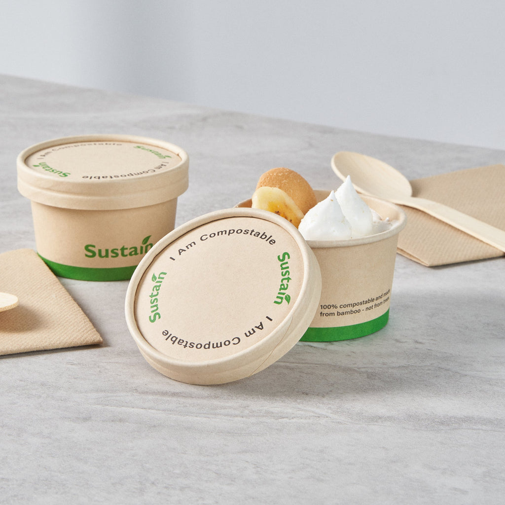 Sustain Round Bamboo Paper To Go Cup Lid - with PLA Lining, Fits 3 and 4 oz - 200 count box