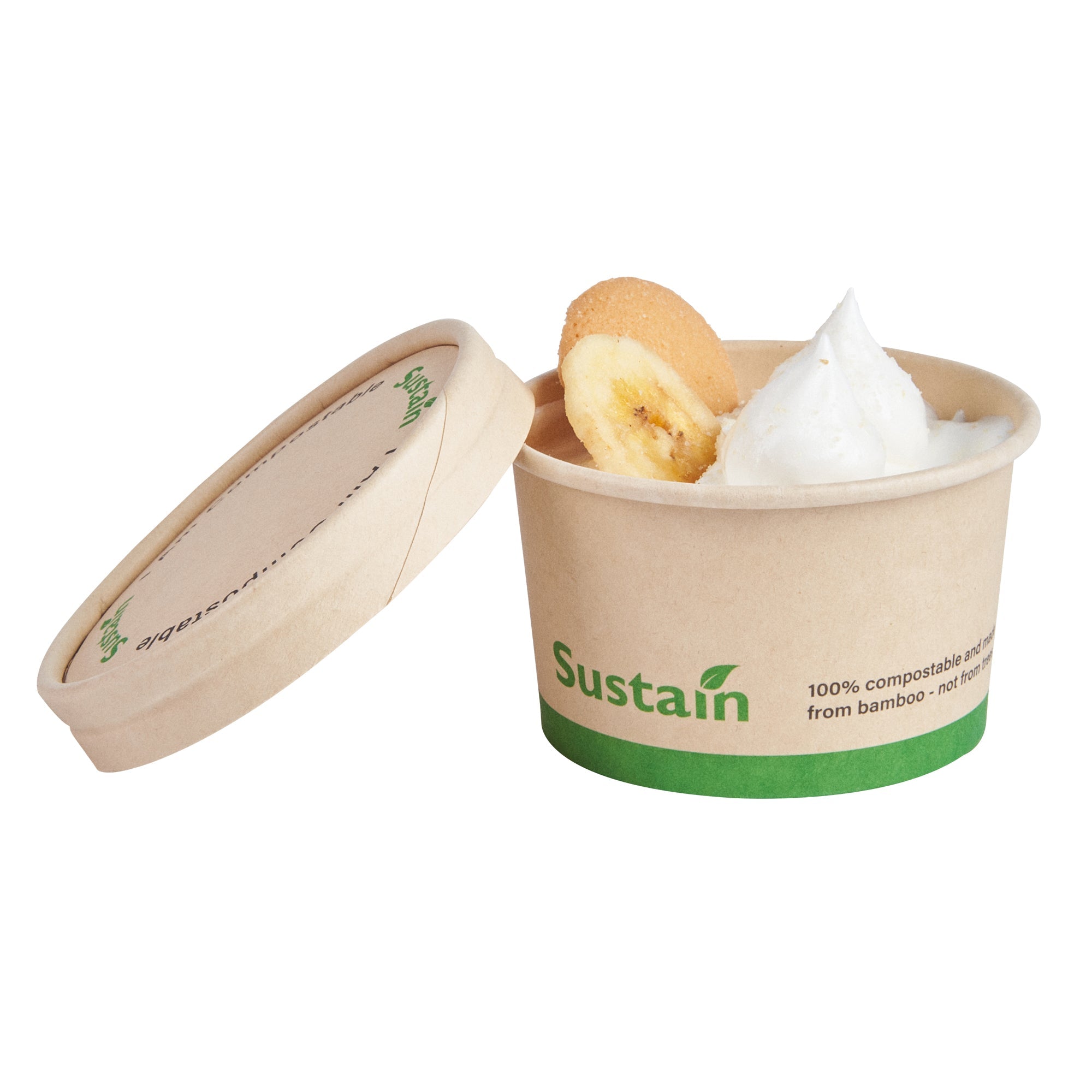 Sustain Round Bamboo Paper To Go Cup Lid - with PLA Lining, Fits 3 and 4 oz - 200 count box